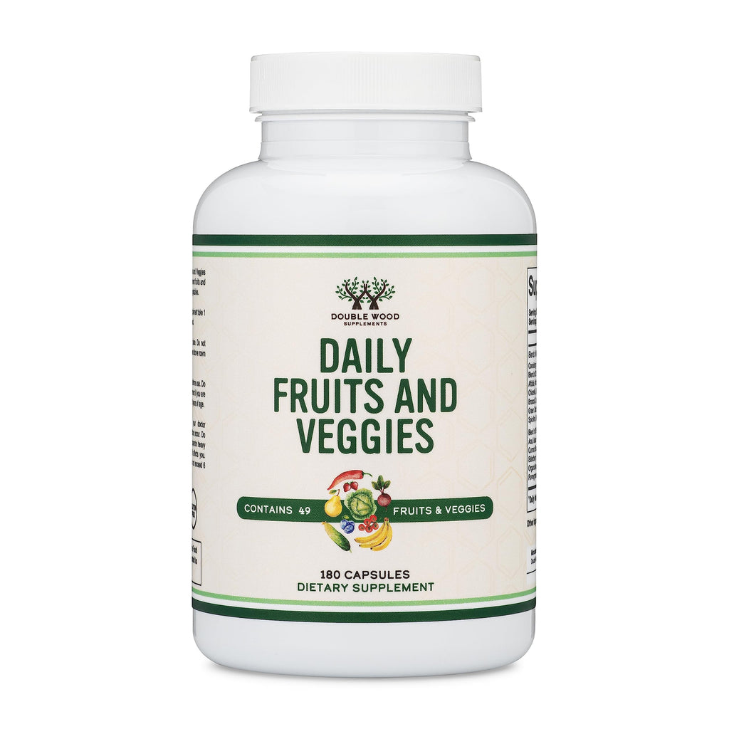 Double Wood Fruits & Veggies Supplement – Daily 49-Fruit & Veggie Blend, 1,500mg, 180 Capsules
