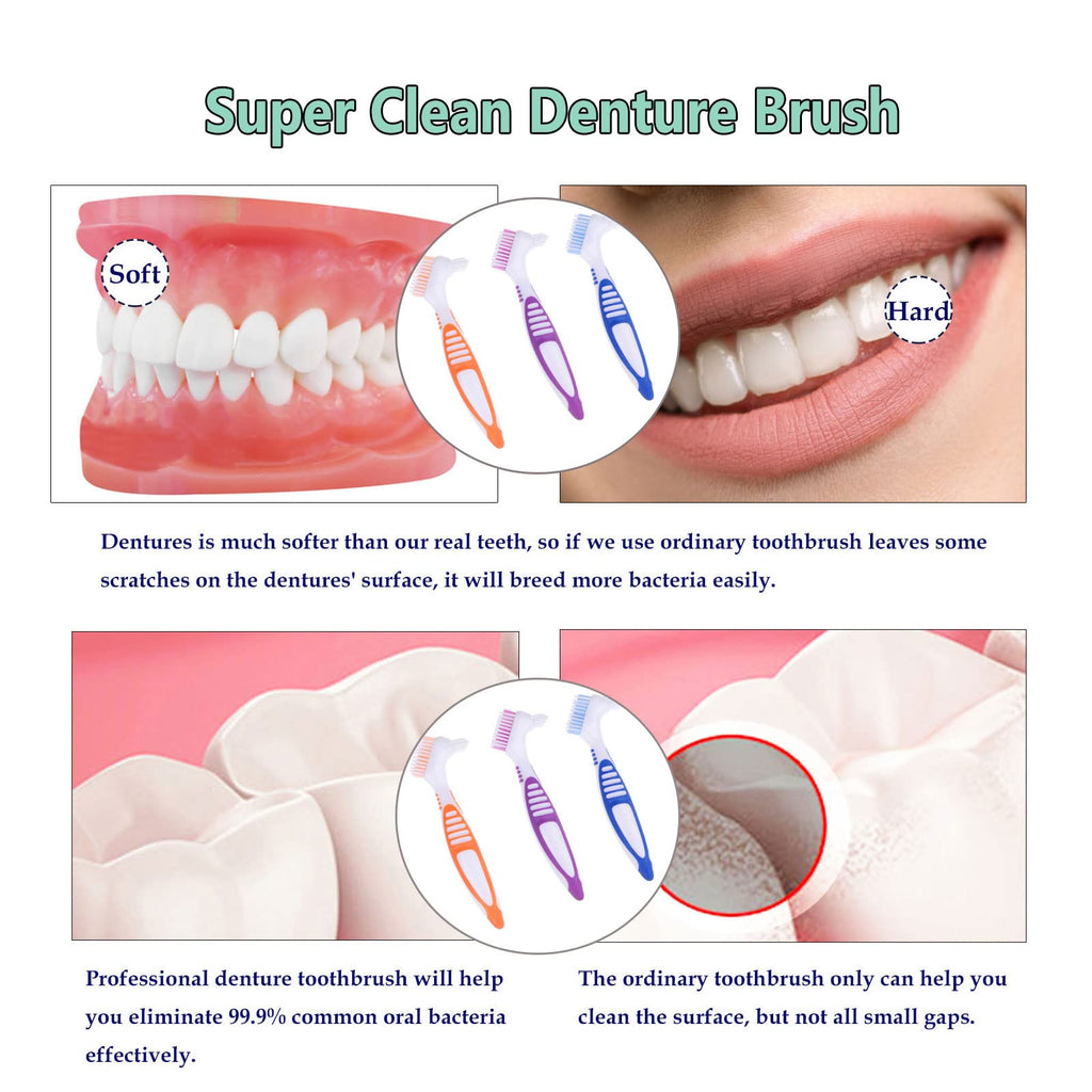 FRUTA 3 Pcs Denture Cleaning Brushes – Double-Sided, Multi-Layer Bristles (3 Colors)