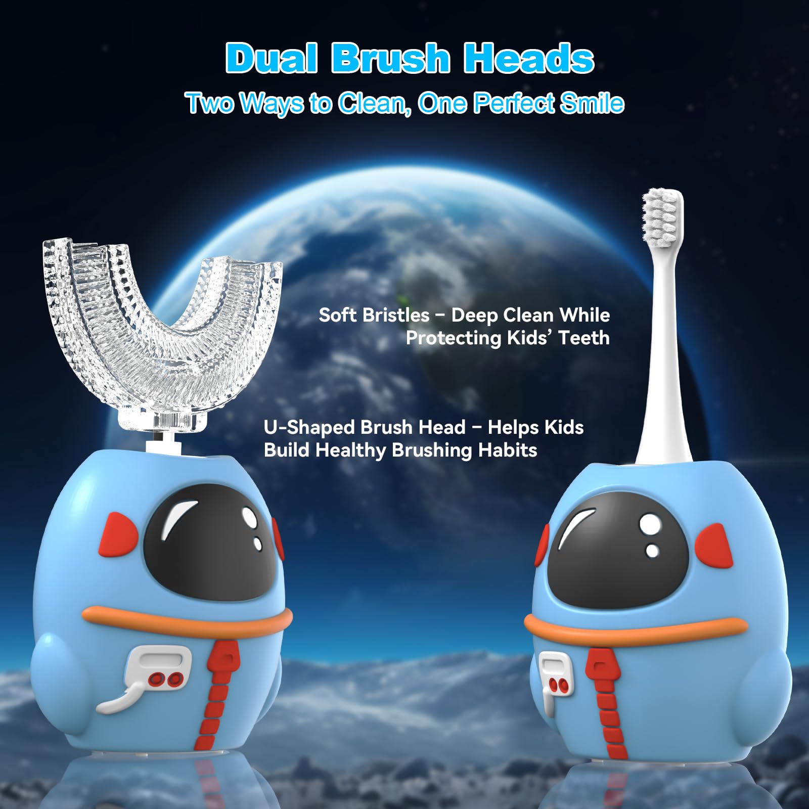 FTOYIN Kids Electric Toothbrush – U Shaped, 4 Heads, 5 Modes, 45s Timer, IPX7