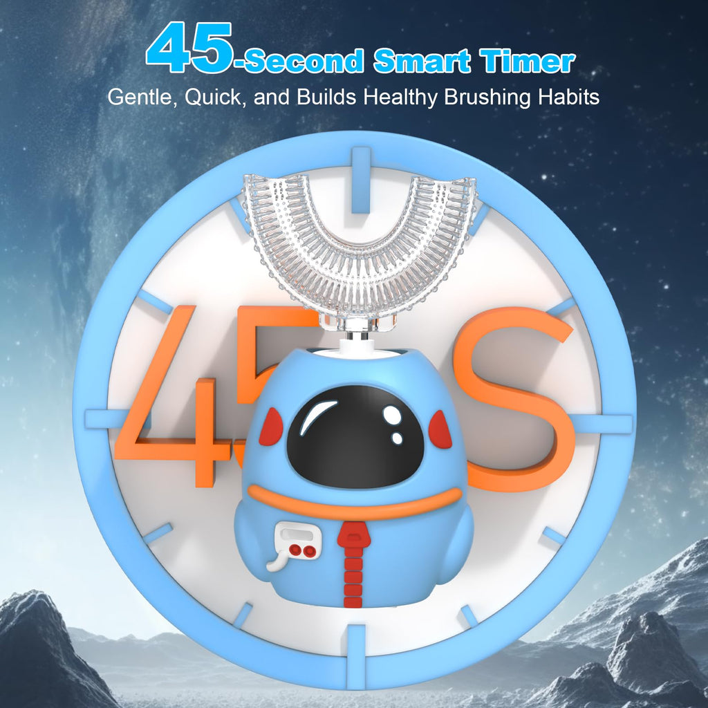 FTOYIN Kids Electric Toothbrush – U Shaped, 4 Heads, 5 Modes, 45s Timer, IPX7