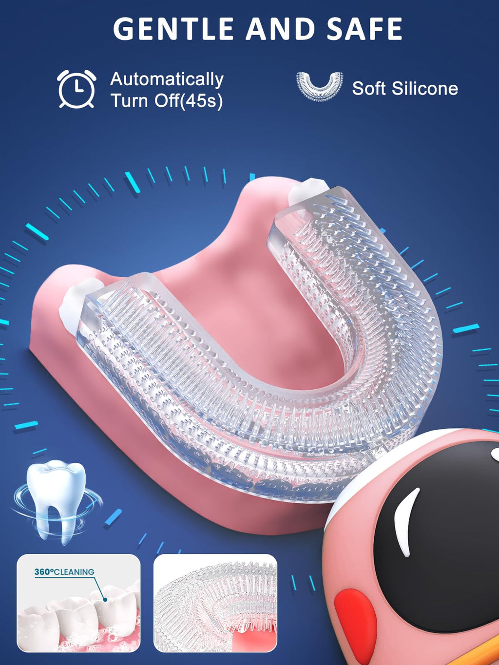 FTOYIN Kids U-Shaped Electric Toothbrush - 5 Modes, 45s Reminder, IPX7