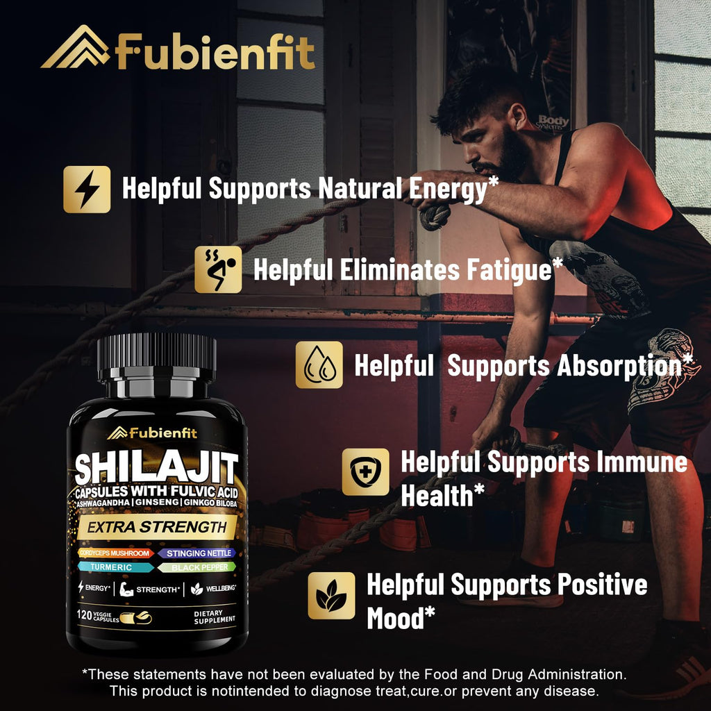 Fubienfit Shilajit Capsules – Premium Shilajit with Ashwagandha, Ginseng & Fulvic Acid (120 Capsules)