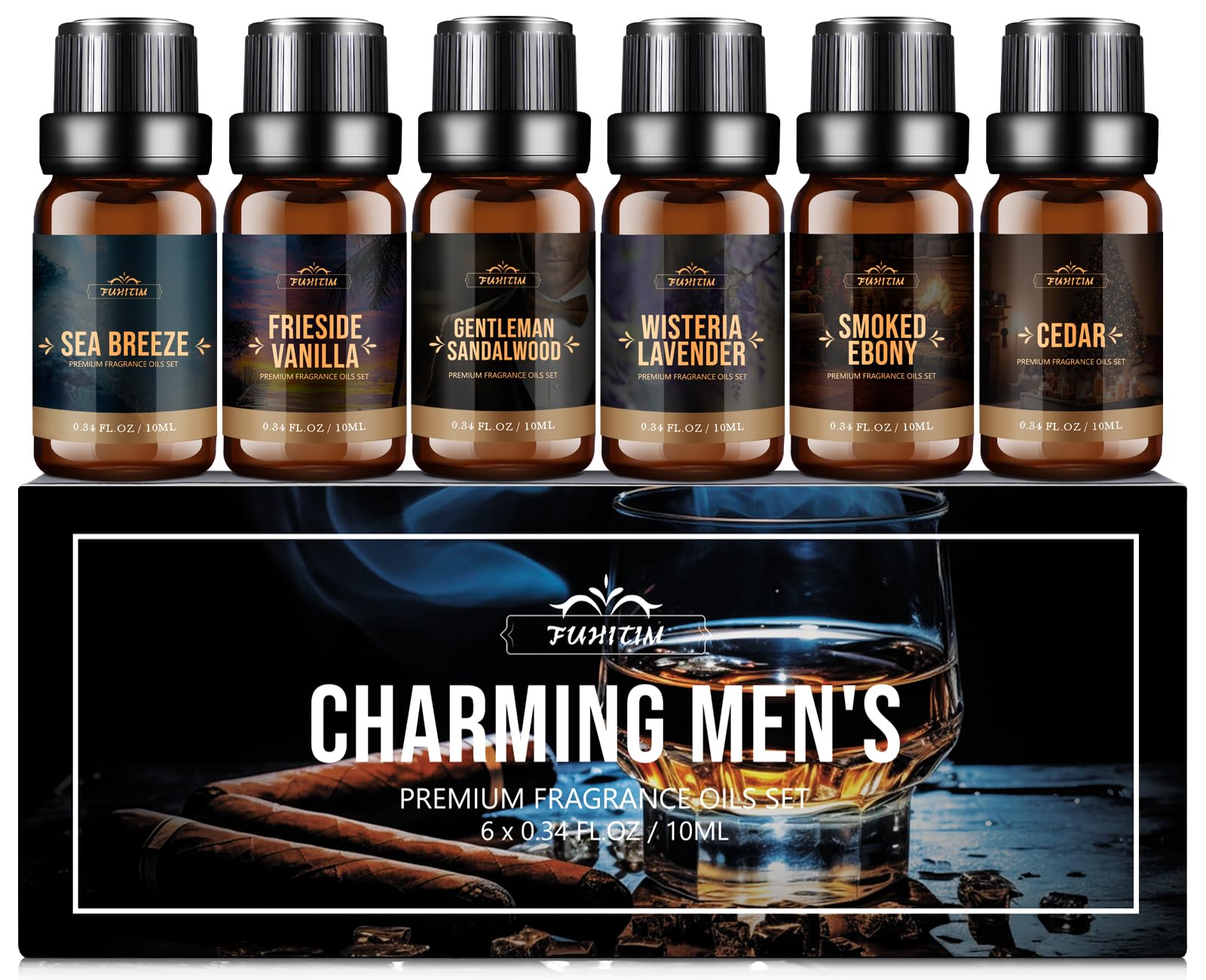 FUHITIM Fragrance Oil - Charming Men's Set (6x10ml) for Diffuser, Candle & Soap Making
