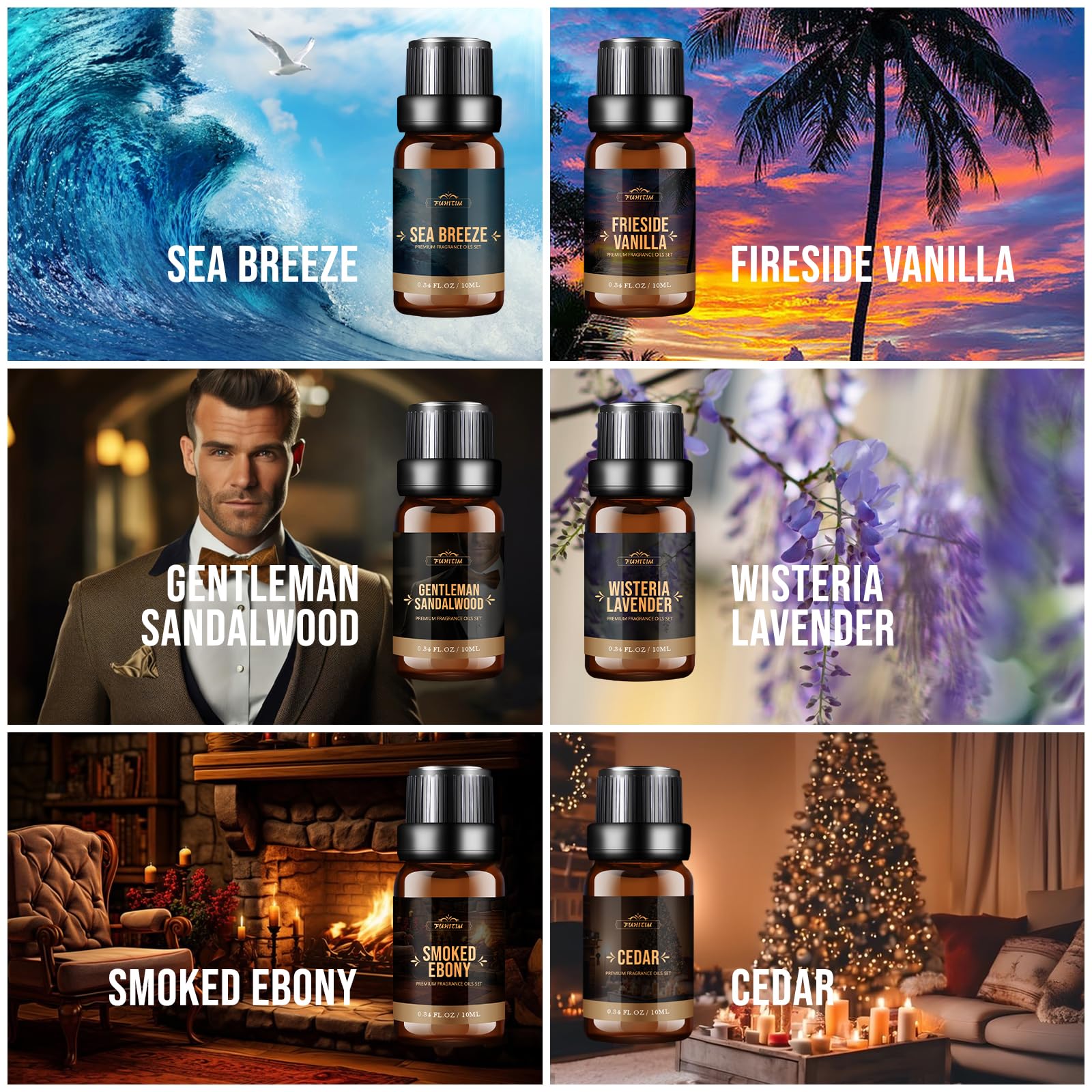 FUHITIM Fragrance Oil - Charming Men's Set (6x10ml) for Diffuser, Candle & Soap Making