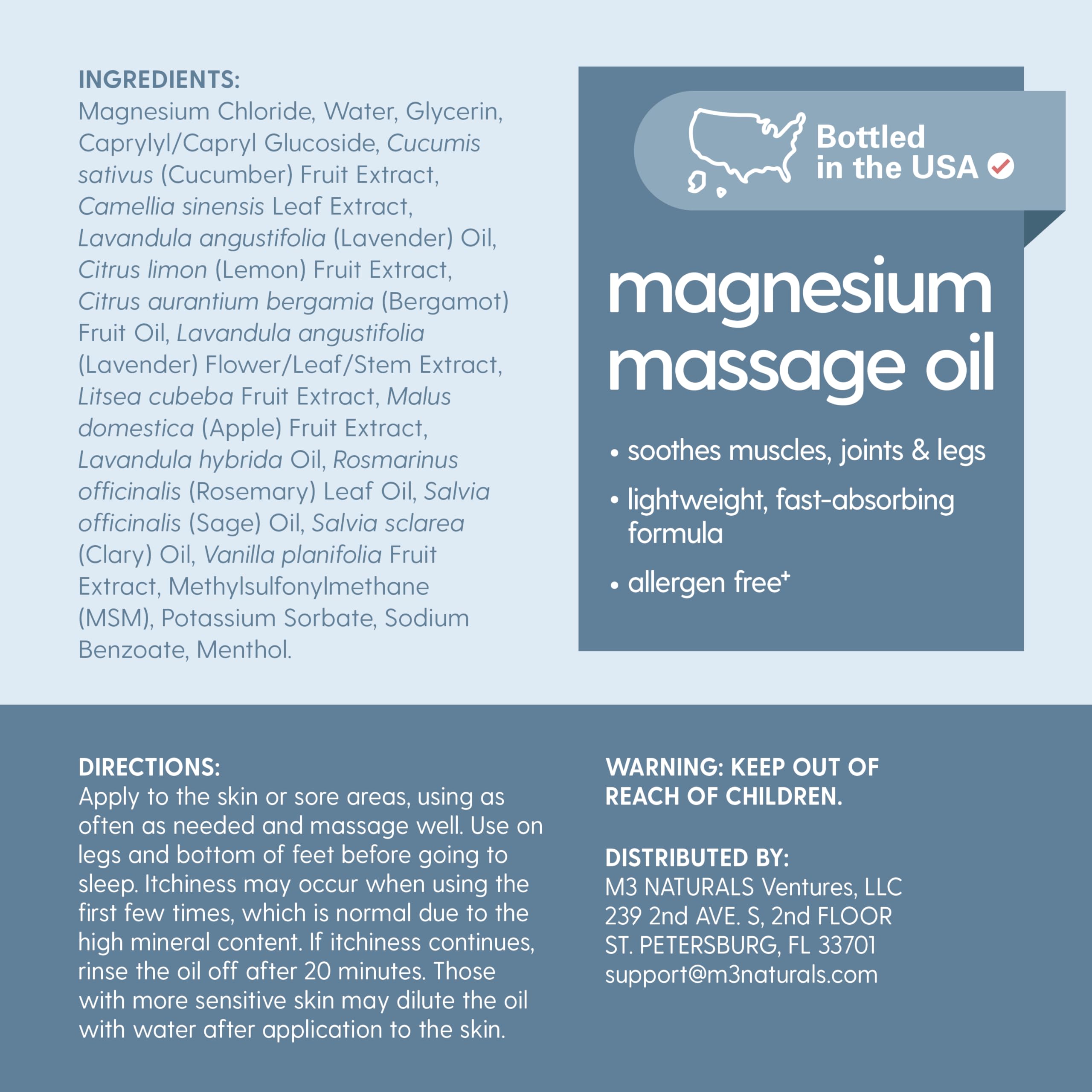 Magnesium Massage Oil for Sore Muscles, Sleep & Recovery – 8 oz by M3 Naturals