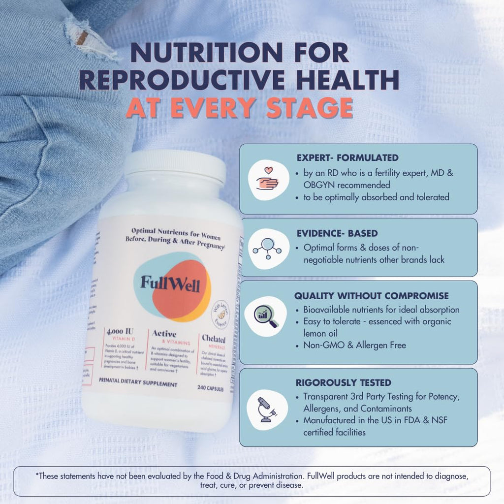 FullWell Prenatal Vitamins Lemon – 60 Servings, 26 Nutrients, Dietitian & OBGYN Approved