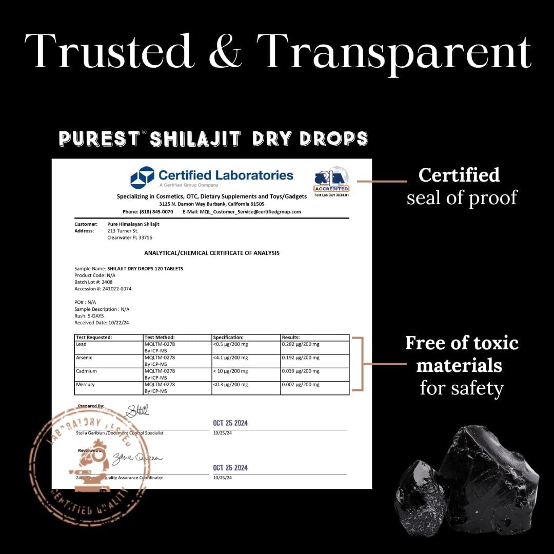 Pure Himalayan Shilajit Dry Drops – 100% Pure Natural Shilajit, Grade A, 85+ Minerals & Fulvic Acid for Energy, Metabolism & Immune Support (120 Drops)