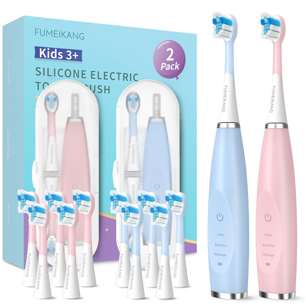FUMEIKANG Kids 2-Pack Electric Toothbrushes – Smart Sonic (Blue/Pink)