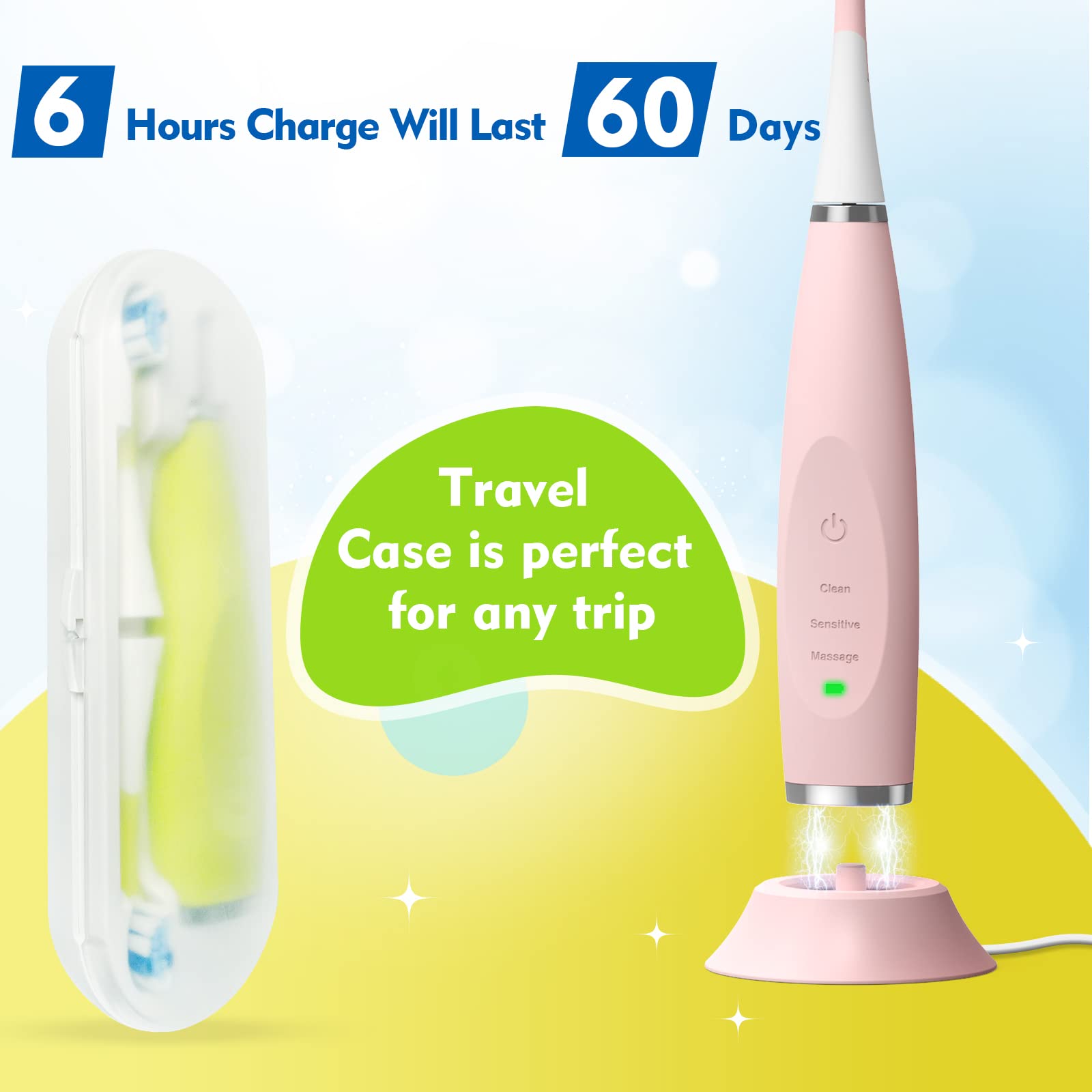 FUMEIKANG Kids 2-Pack Electric Toothbrushes – Smart Sonic (Blue/Pink)