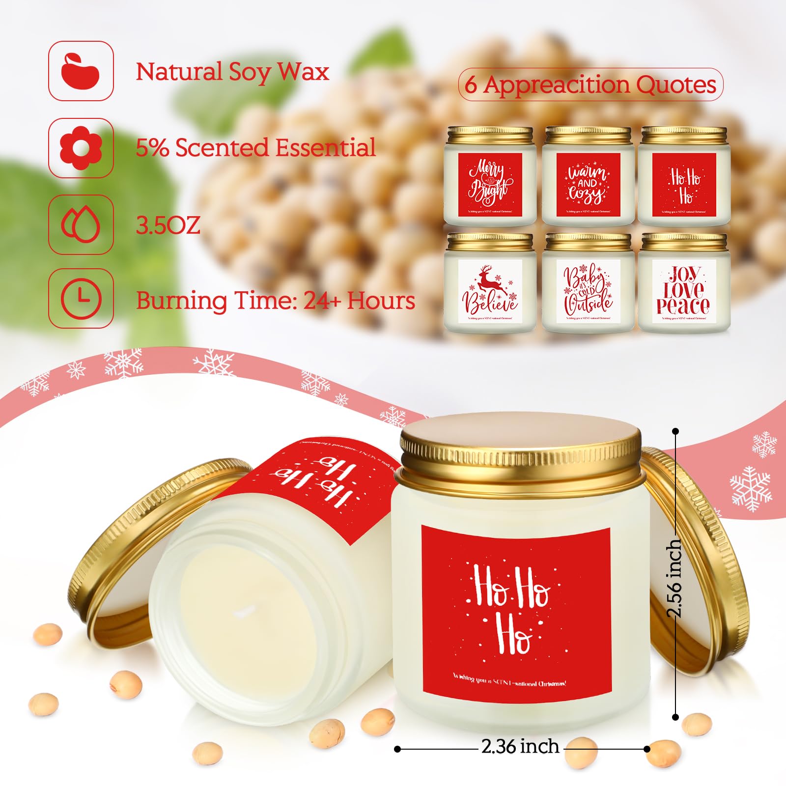 Fumete 6 Pcs Christmas Scented Candles Set – Soy 3.5 oz Holiday Candles