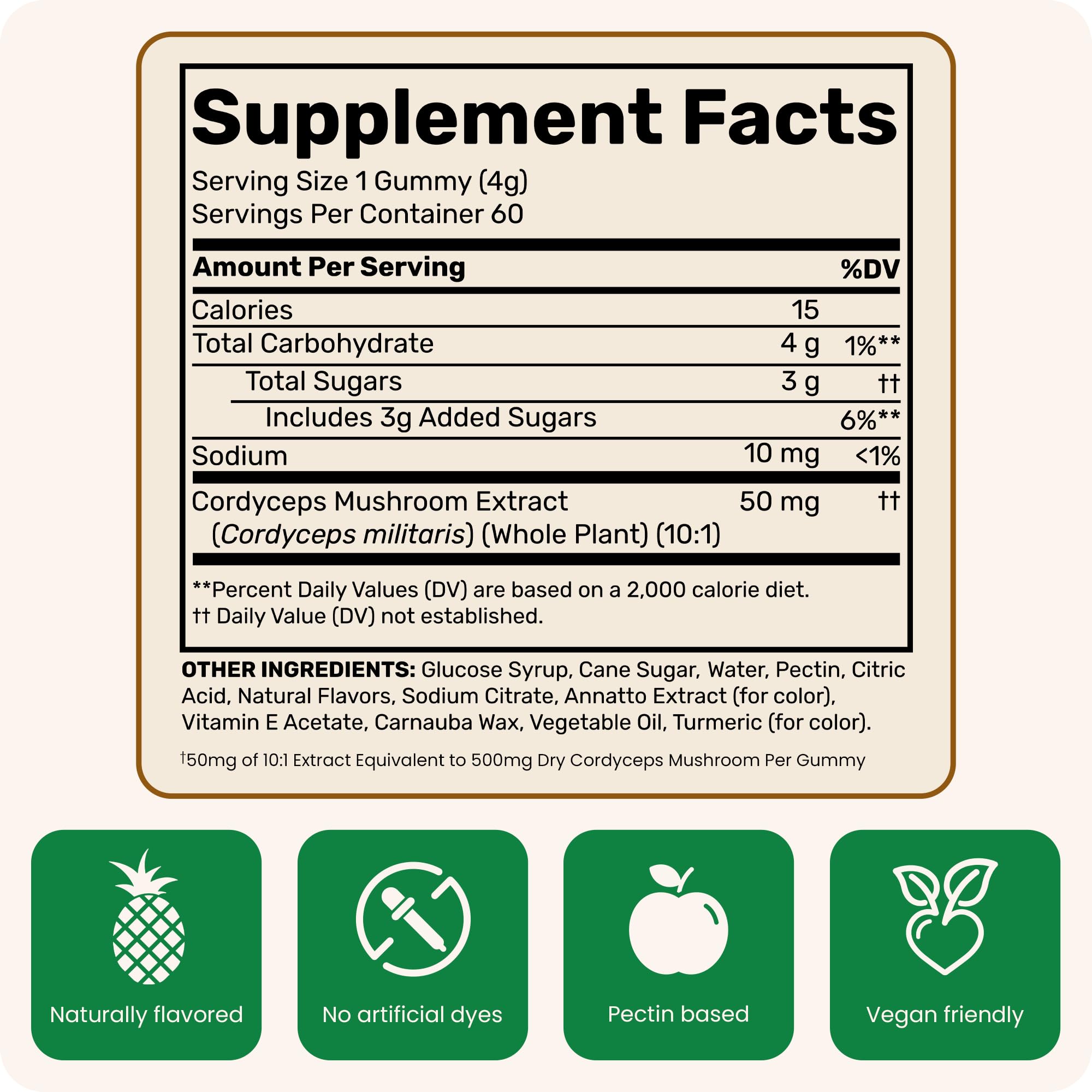 Fungies Cordyceps Mushroom Gummies, Mango & Pineapple Flavor - 60 Servings | Energy & Endurance (Caffeine-Free)