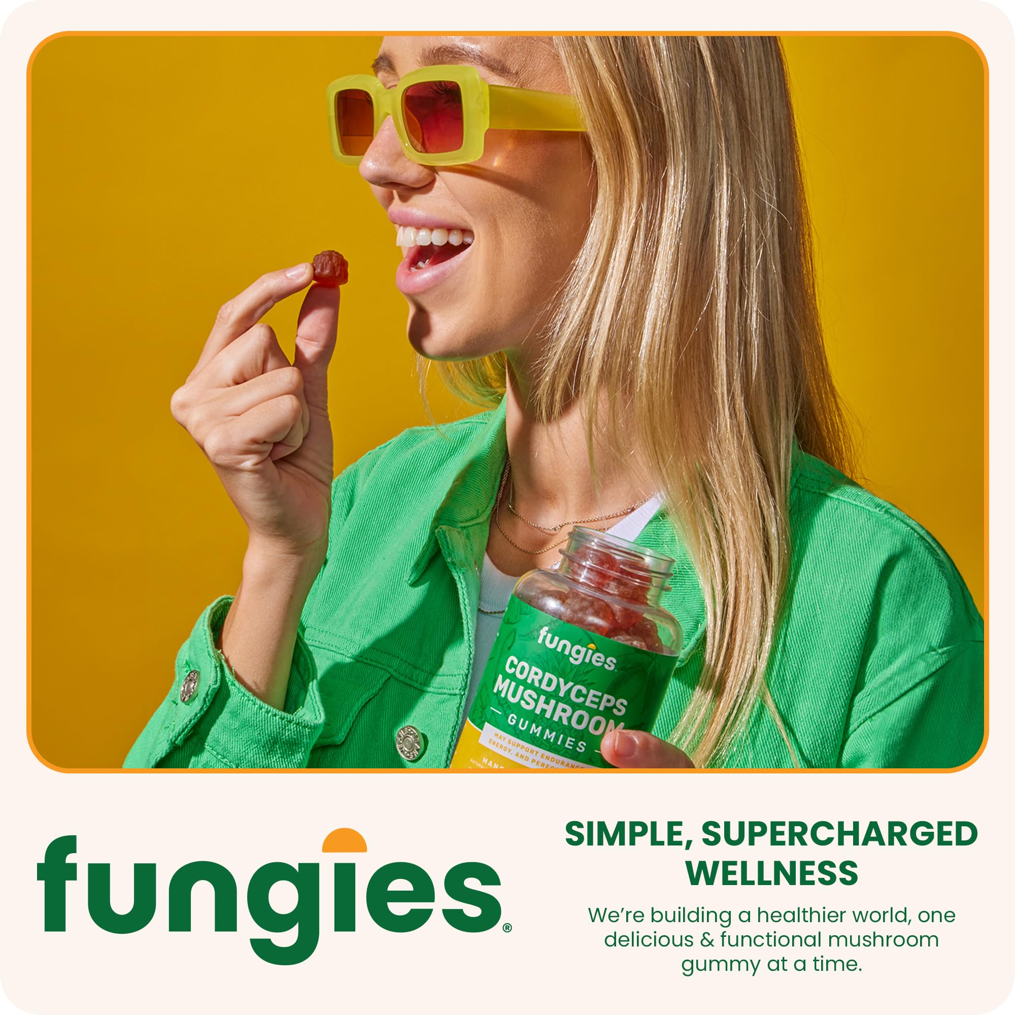Fungies Cordyceps Mushroom Gummies, Mango & Pineapple Flavor - 60 Servings | Energy & Endurance (Caffeine-Free)