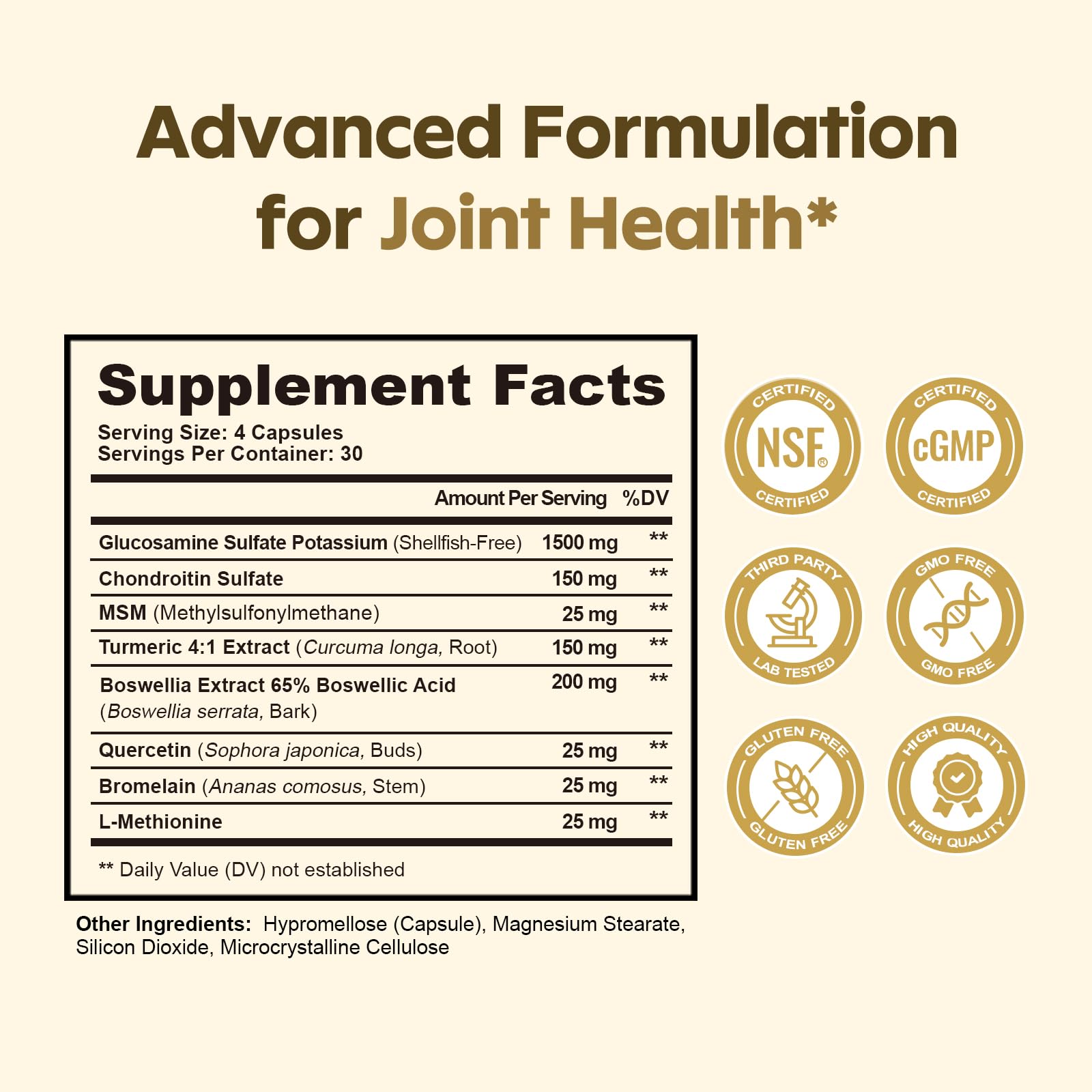 FUNRICH Glucosamine Chondroitin MSM - Joint Support for Women & Men - 120 Capsules