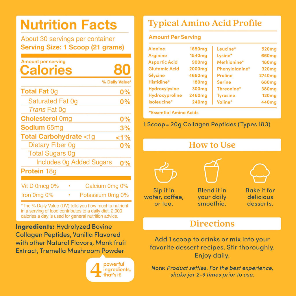 Further Food Vanilla Collagen Peptides with Tremella – Grass-Fed, 20g per Serving, 22.22 oz