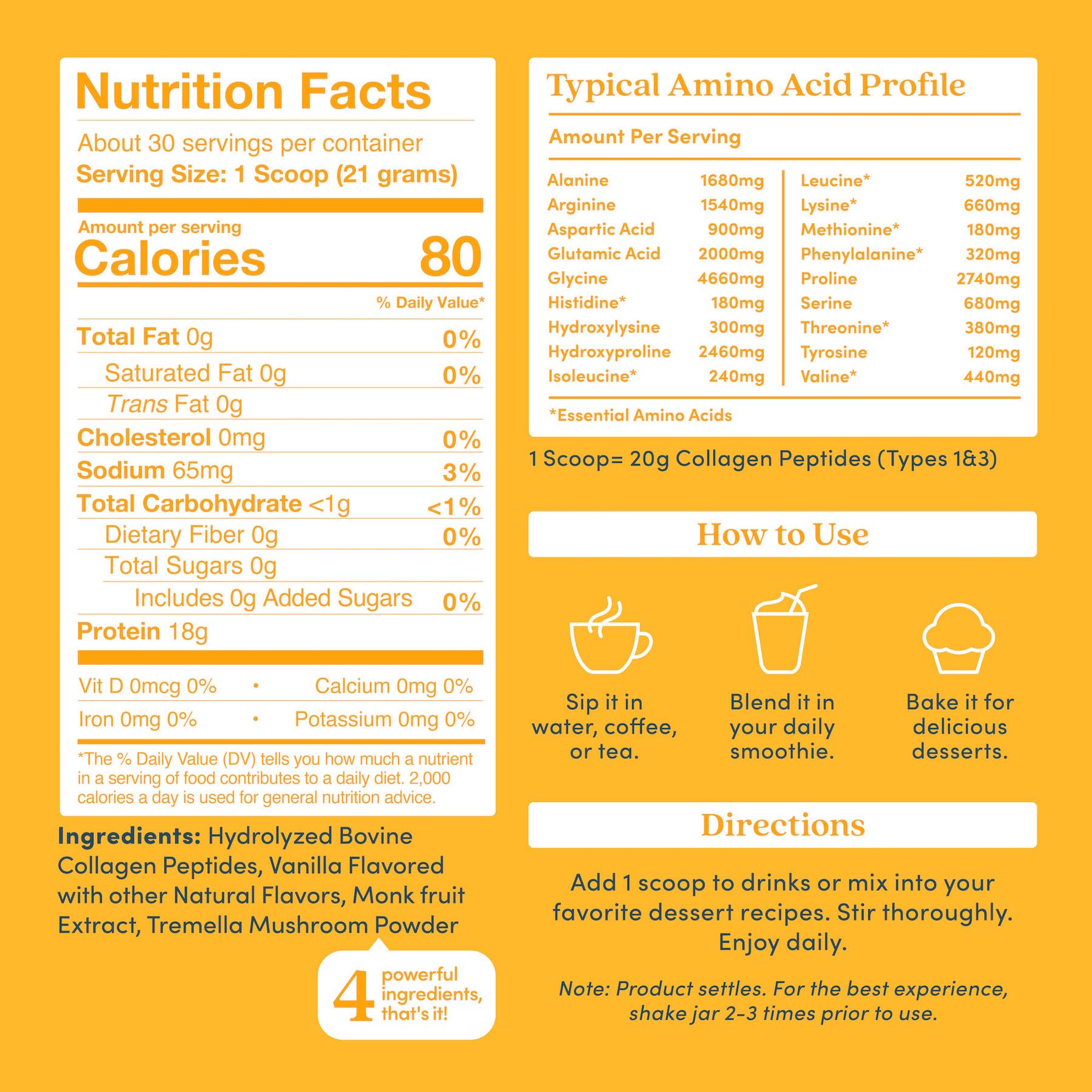 Further Food Vanilla Collagen Peptides with Tremella – Grass-Fed, 20g per Serving, 22.22 oz