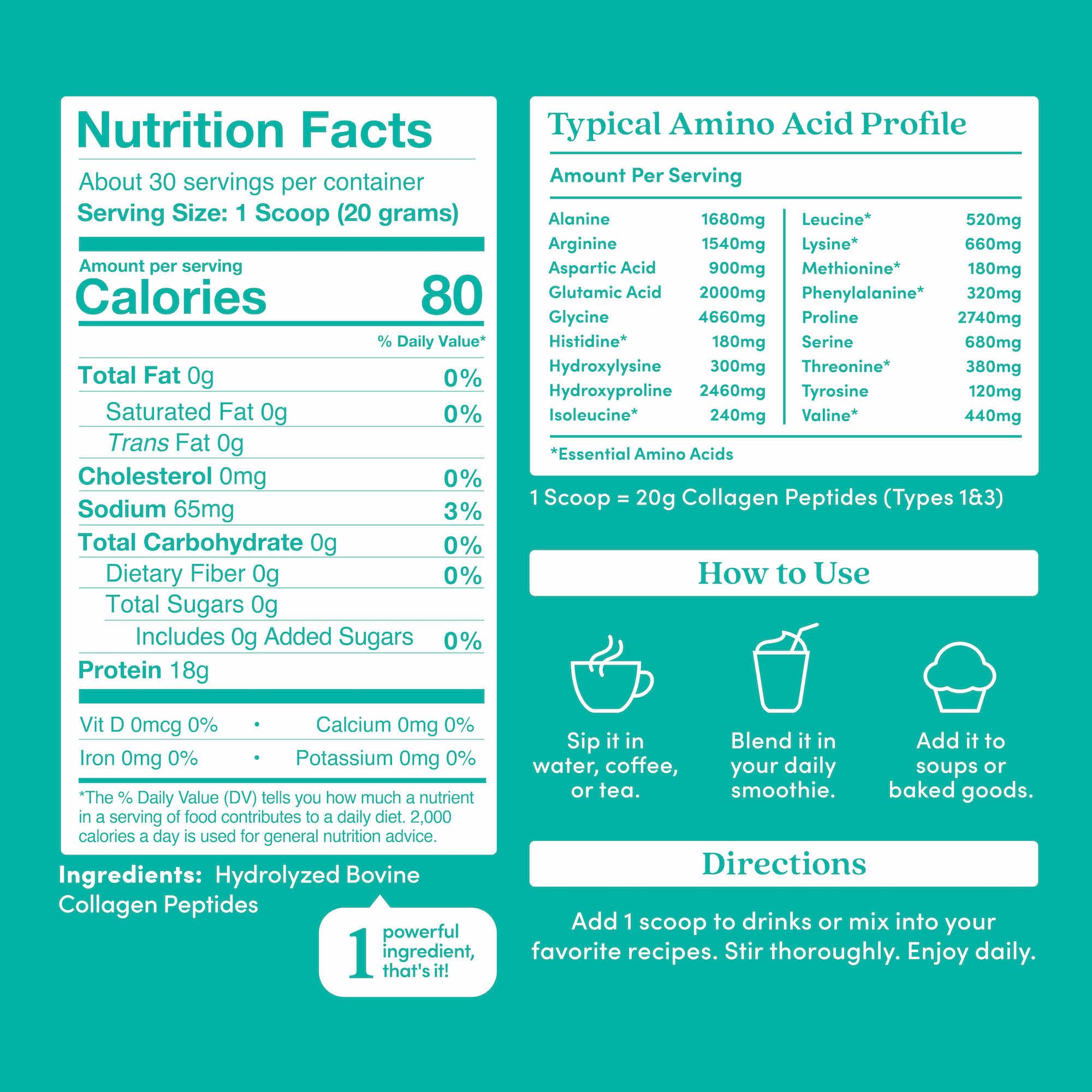 Further Food Unflavored Collagen Peptides Powder – 100% Grass-Fed, Hydrolyzed Type 1 & 3, 20g per Serving, 1.5 lb