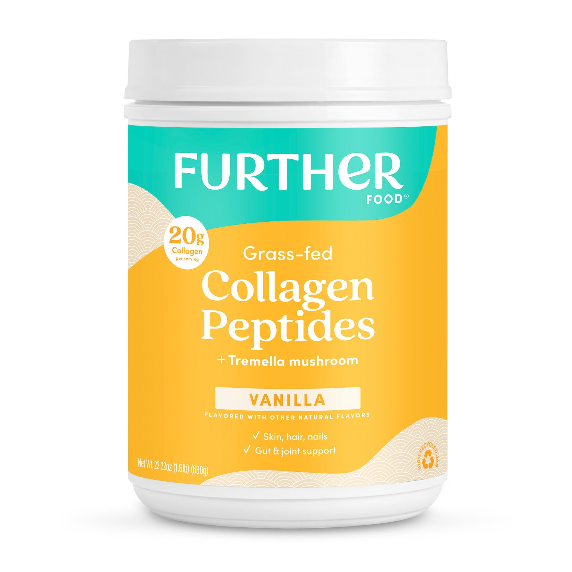 Further Food Vanilla Collagen Peptides with Tremella – Grass-Fed, 20g per Serving, 22.22 oz