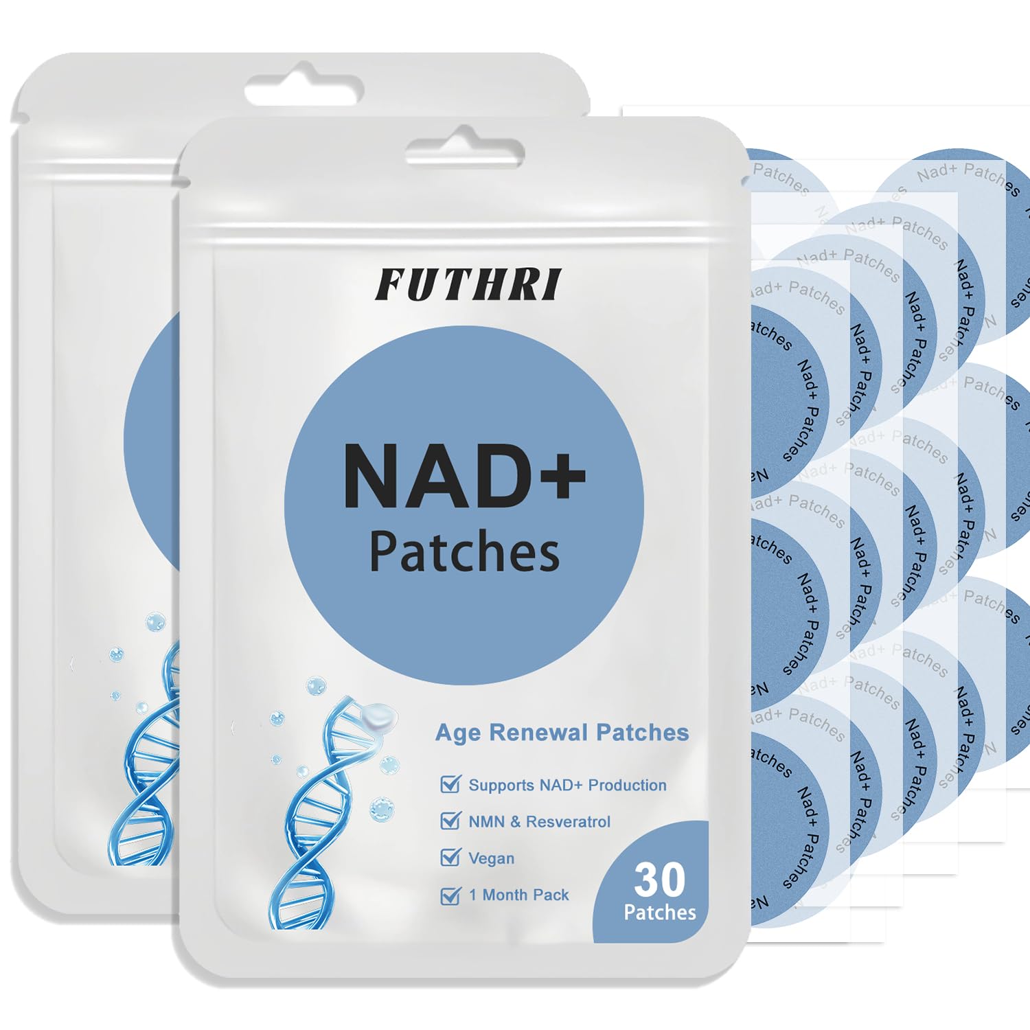 FUTHRI NAD+ Patches – Vegan, All-Day Comfort | Energy & Healthy Aging | 60-Day Supply