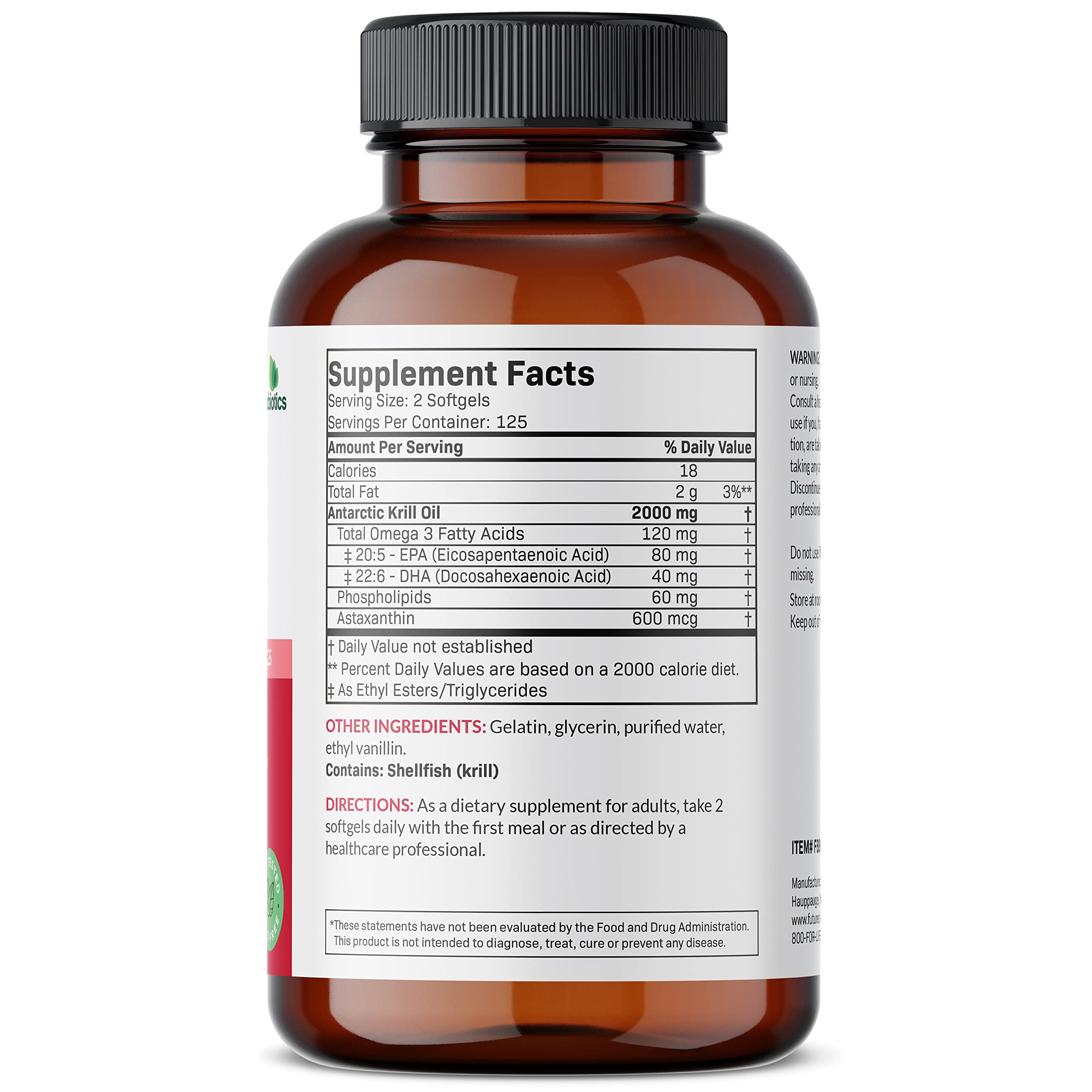 Futurebiotics Antarctic Krill Oil 2000mg + Astaxanthin – 250 Softgels, Heavy Metal Tested