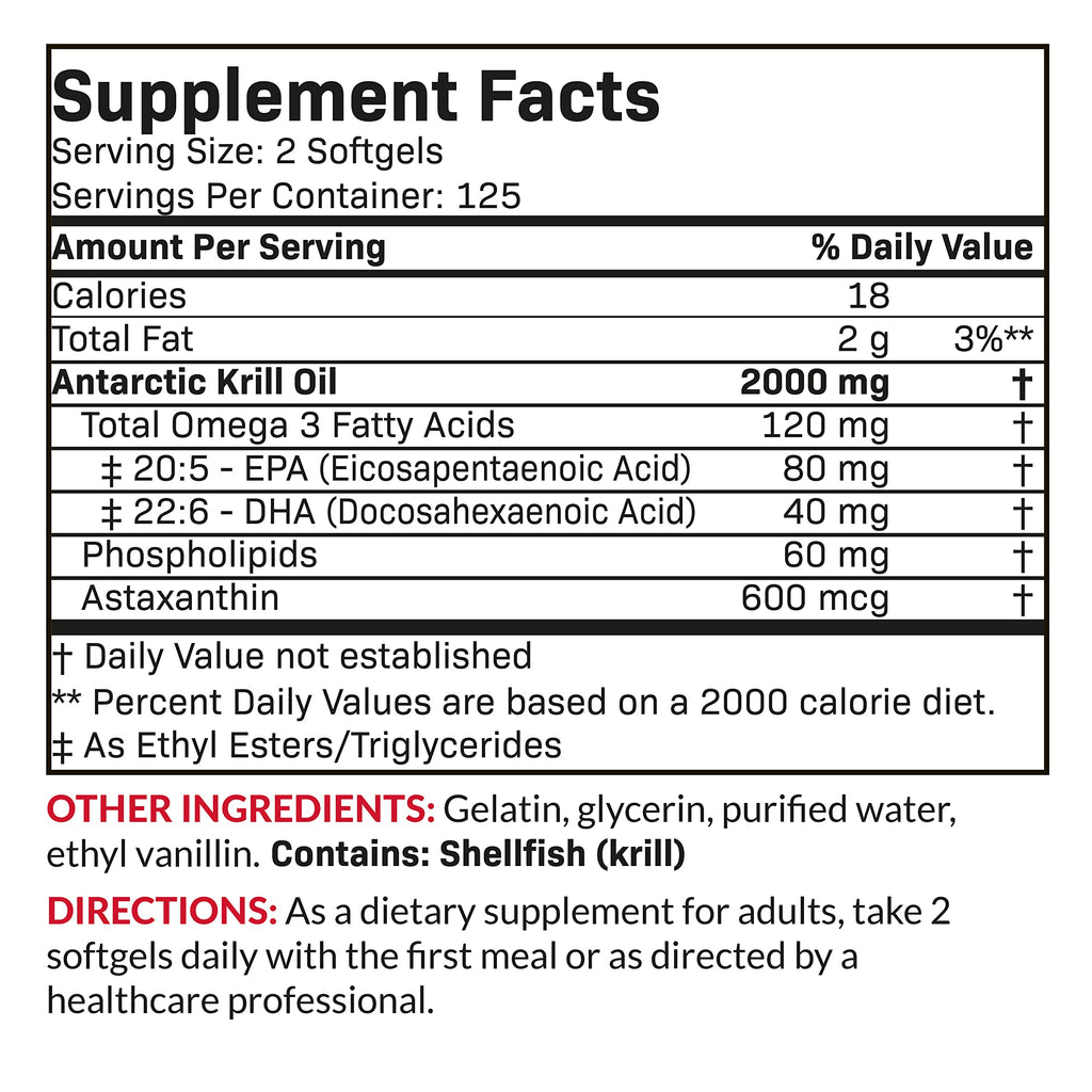 Futurebiotics Antarctic Krill Oil 2000mg + Astaxanthin – 250 Softgels, Heavy Metal Tested