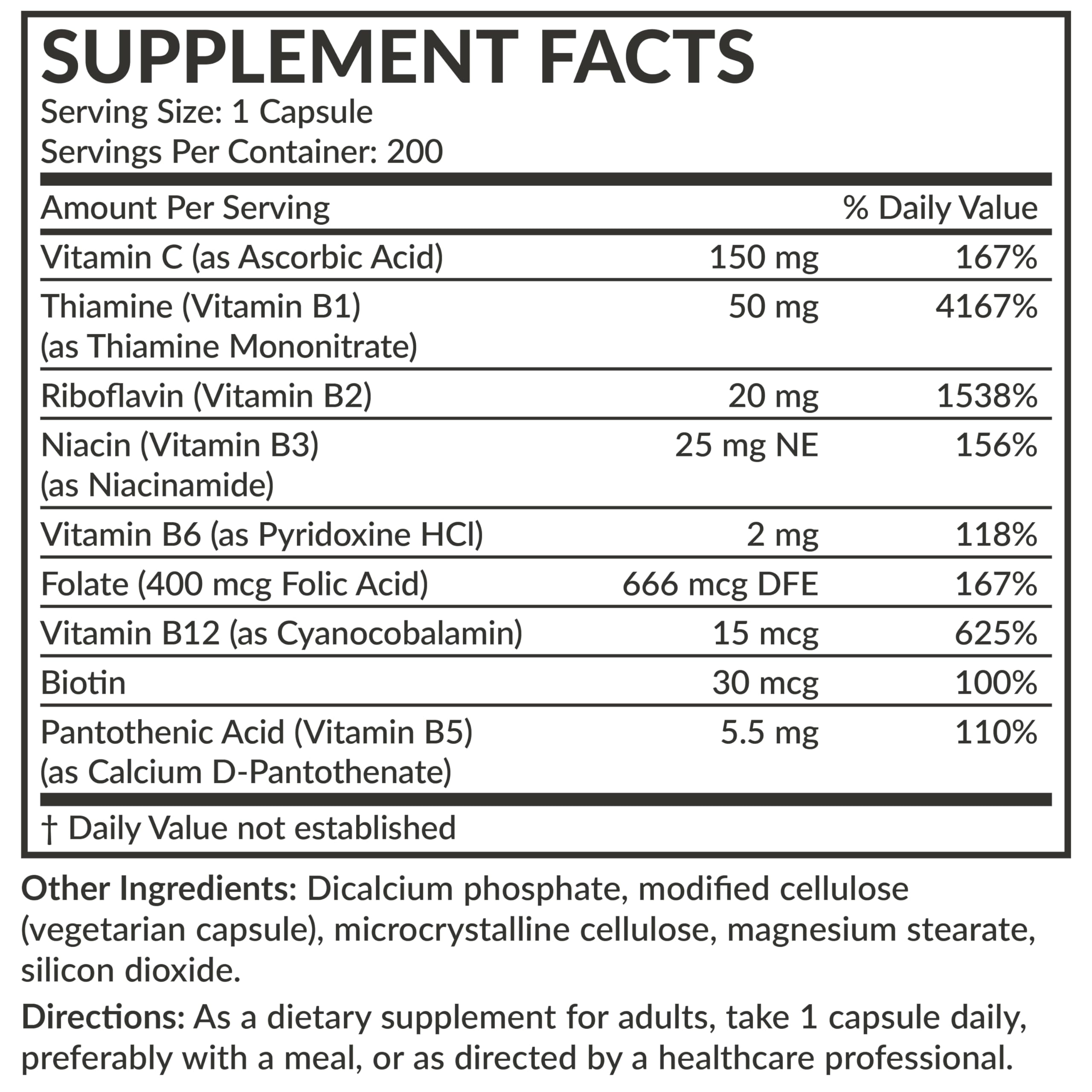 Futurebiotics Vitamin B Complex with Vitamin C - Non-GMO, 200 Veg Capsules | Energy & Immune Support