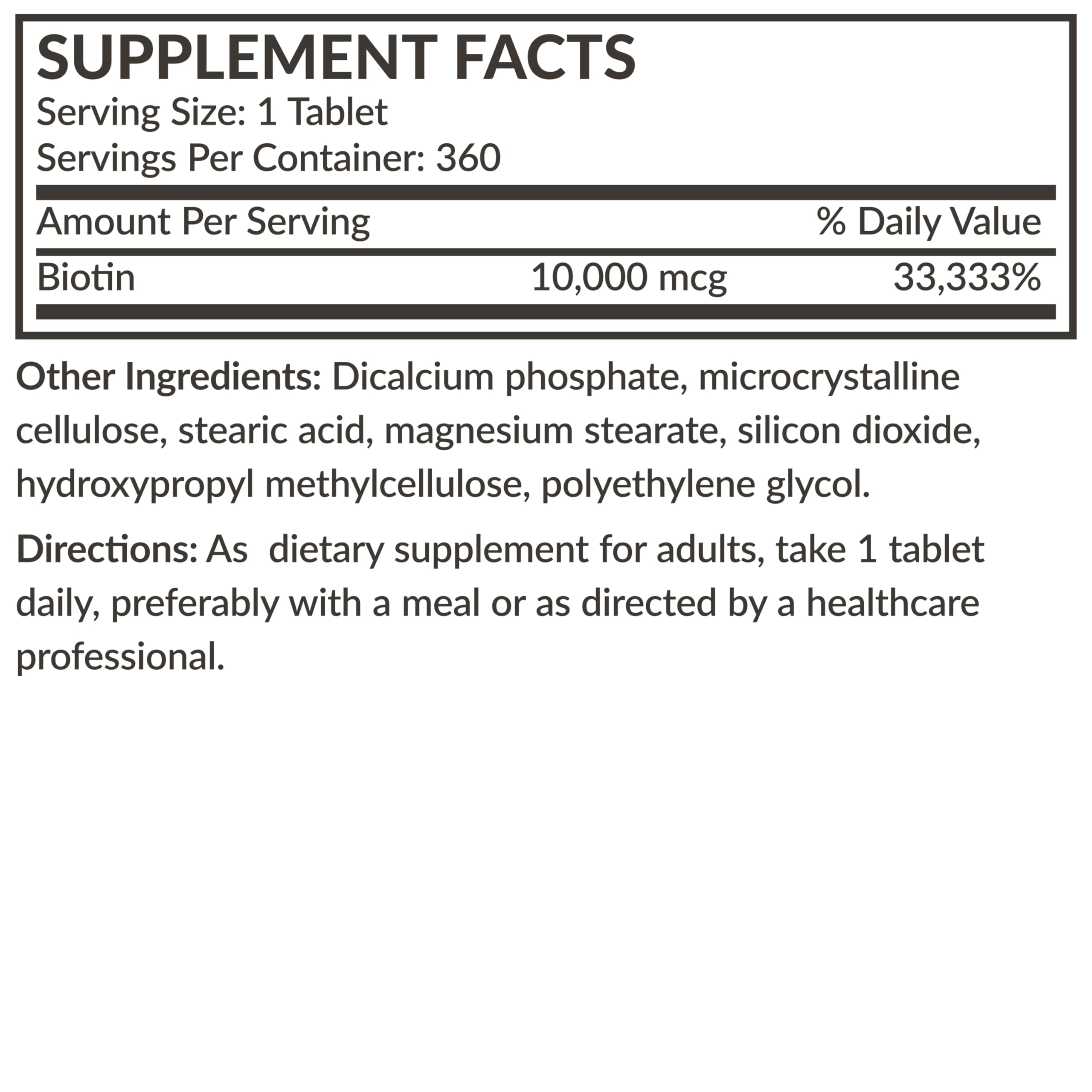 Futurebiotics Biotin 10,000 MCG High Potency Tablets – 360 Vegetarian, Non-GMO
