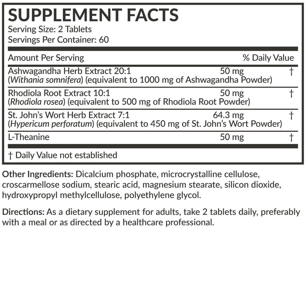 Futurebiotics Chill Pill + Ashwagandha, Rhodiola, St. John’s Wort, & L-Theanine - Non-GMO, 120 Vegetarian Tablets