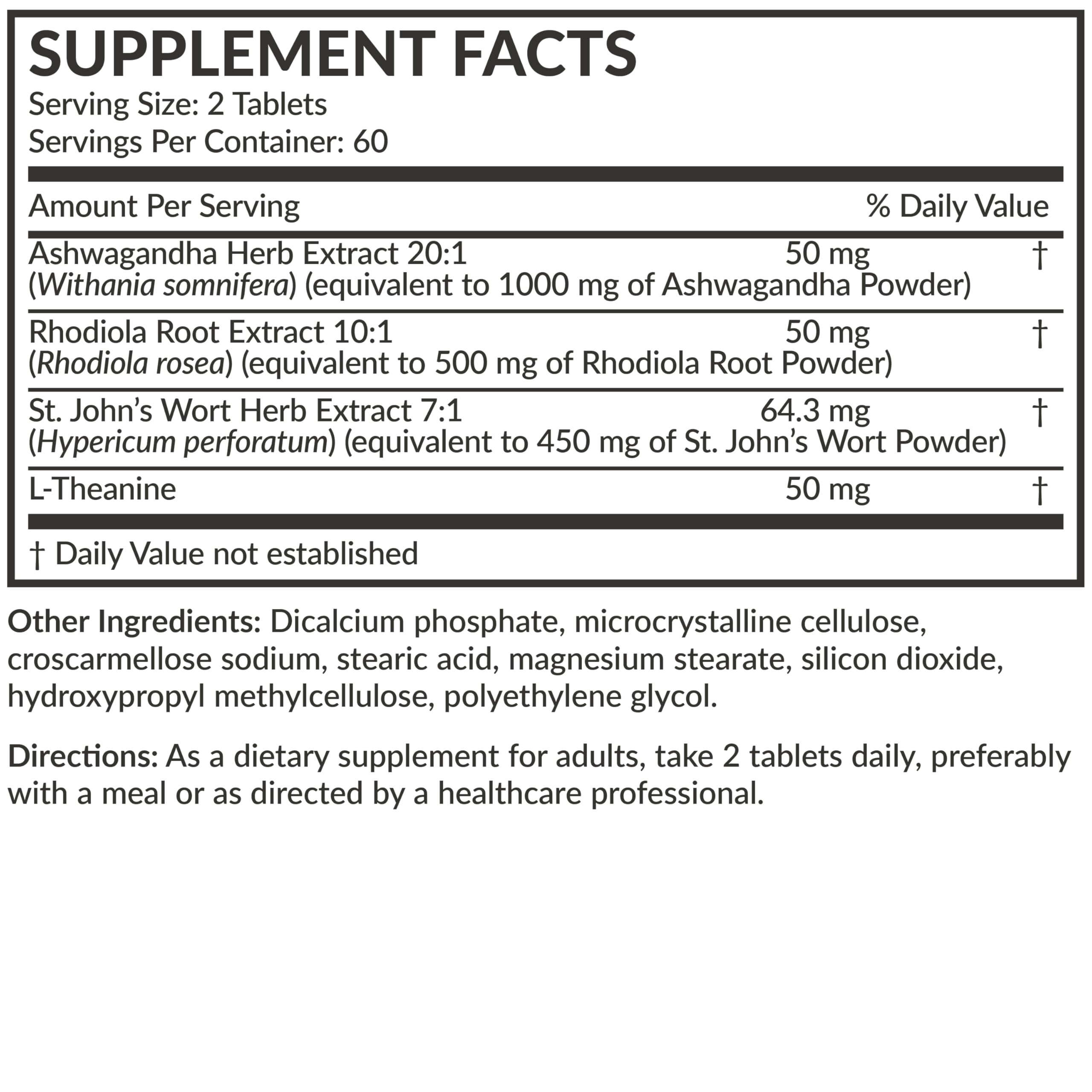 Futurebiotics Chill Pill + Ashwagandha, Rhodiola, St. John’s Wort, & L-Theanine - Non-GMO, 120 Vegetarian Tablets