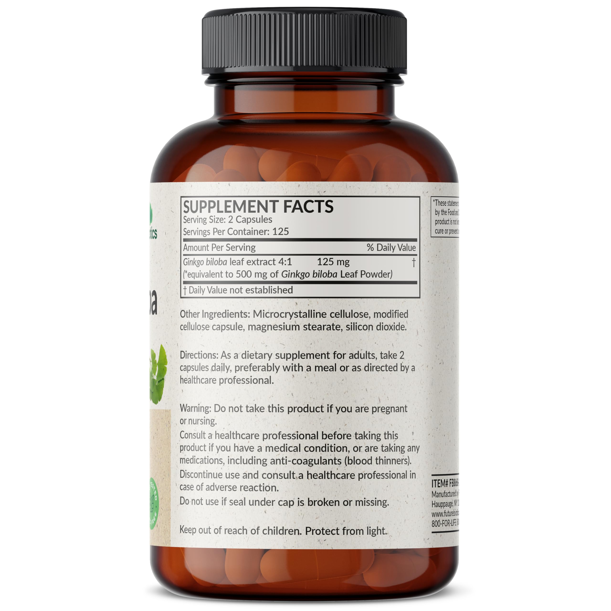 Futurebiotics Ginkgo Biloba Extra Strength Supports Brain Function & Memory Support, 250 Vegetarian Capsules