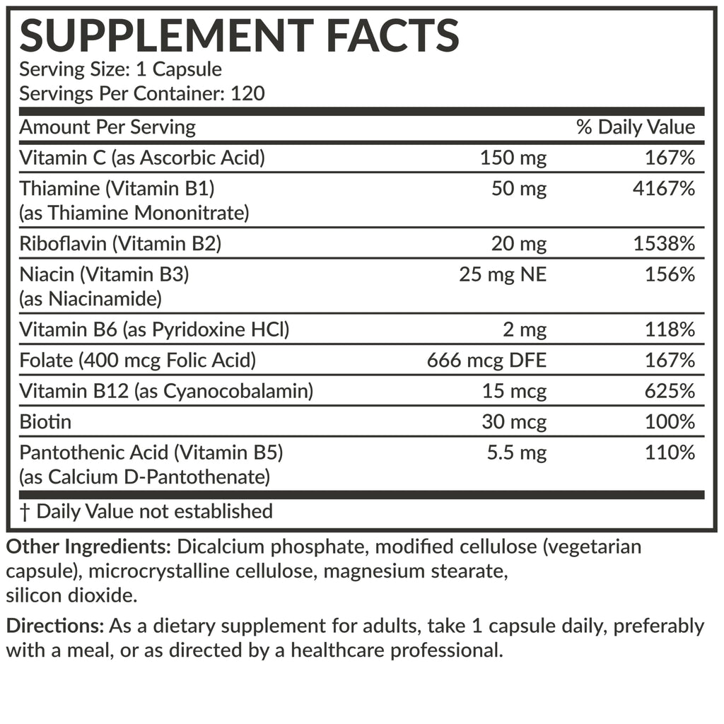 Futurebiotics Vitamin B Complex with Vitamin C - Energy & Immune Support, 120 Veg Capsules