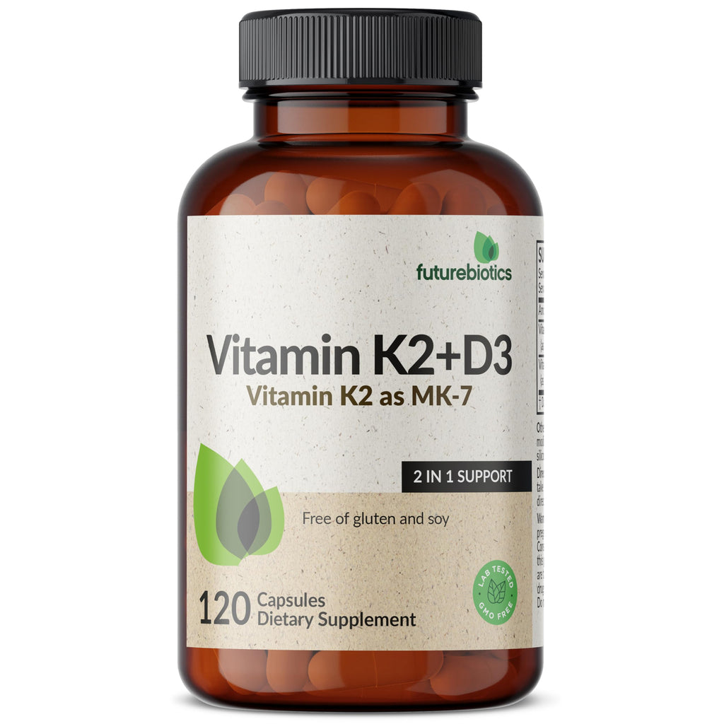 Futurebiotics Vitamin K2 MK-7 with D3 - Non-GMO, 5000 IU D3 & 90 mcg K2 MK-7, 120 Veggie Capsules