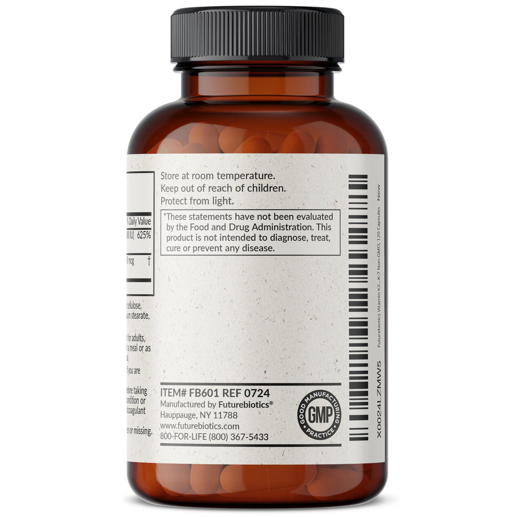 Futurebiotics Vitamin K2 MK-7 with D3 - Non-GMO, 5000 IU D3 & 90 mcg K2 MK-7, 120 Veggie Capsules