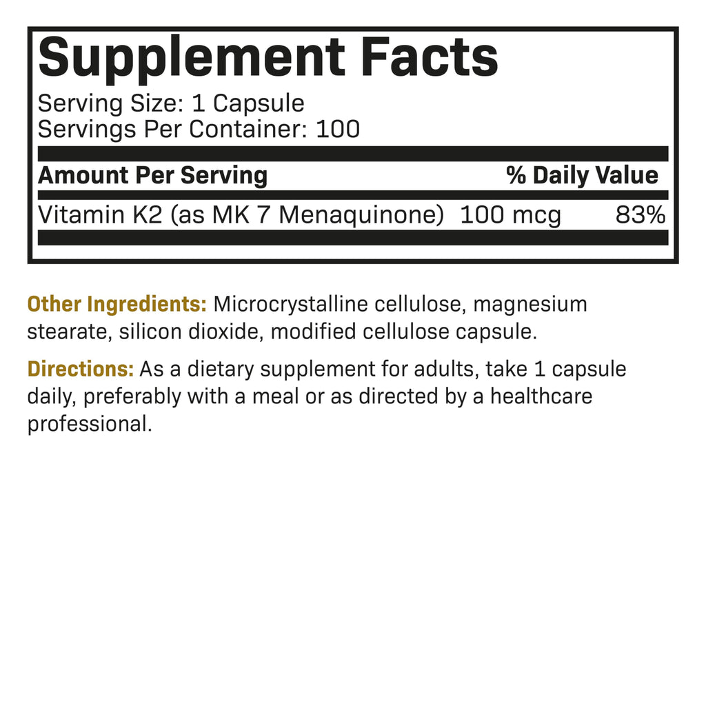 Futurebiotics Vitamin K2 as MK-7 100 mcg – Supports Strong Bones, Non-GMO, 100 Vegetarian Capsules (Pack of 2)
