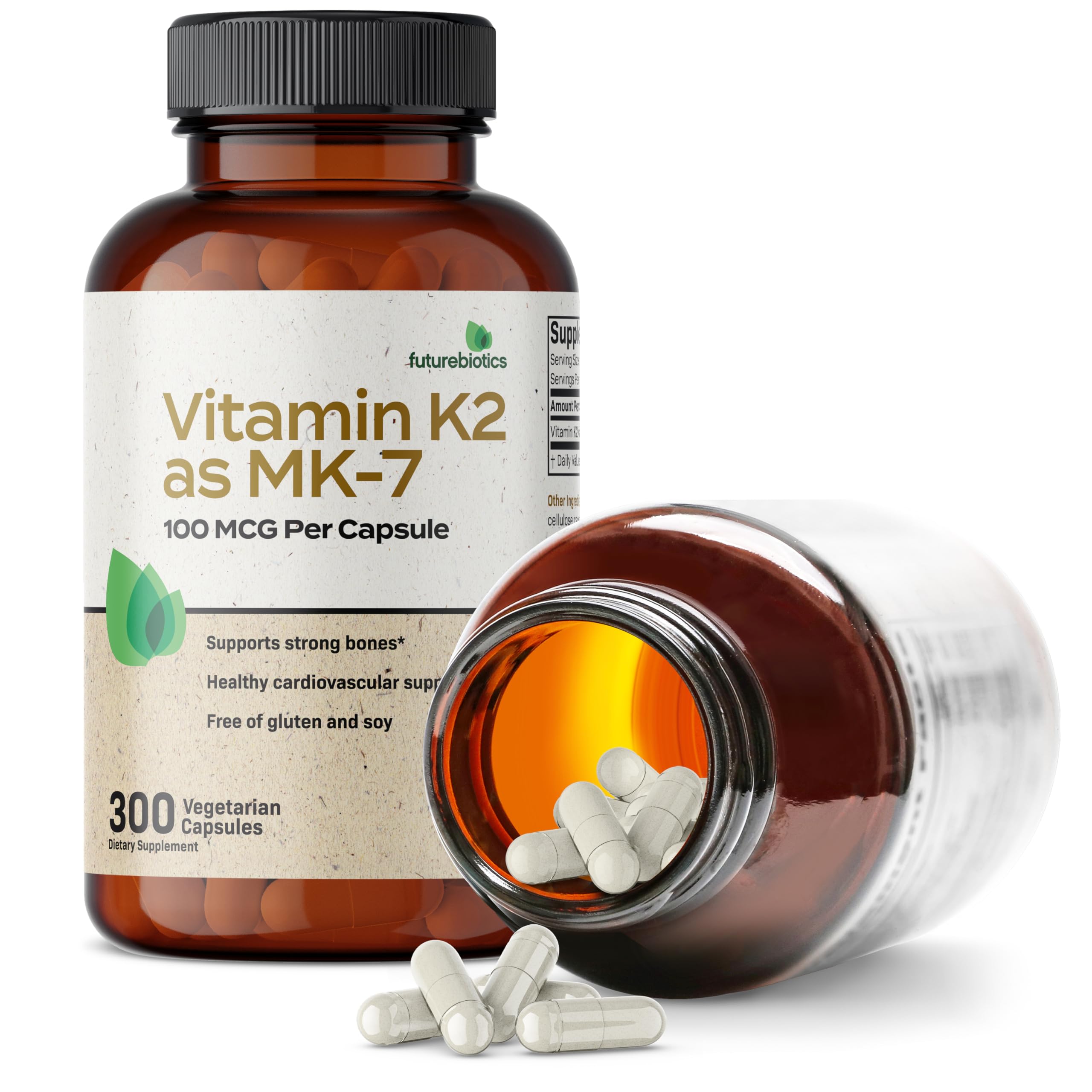 Futurebiotics Vitamin K2 as MK-7 100 mcg – Supports Strong Bones – 300 Vegetarian Capsules