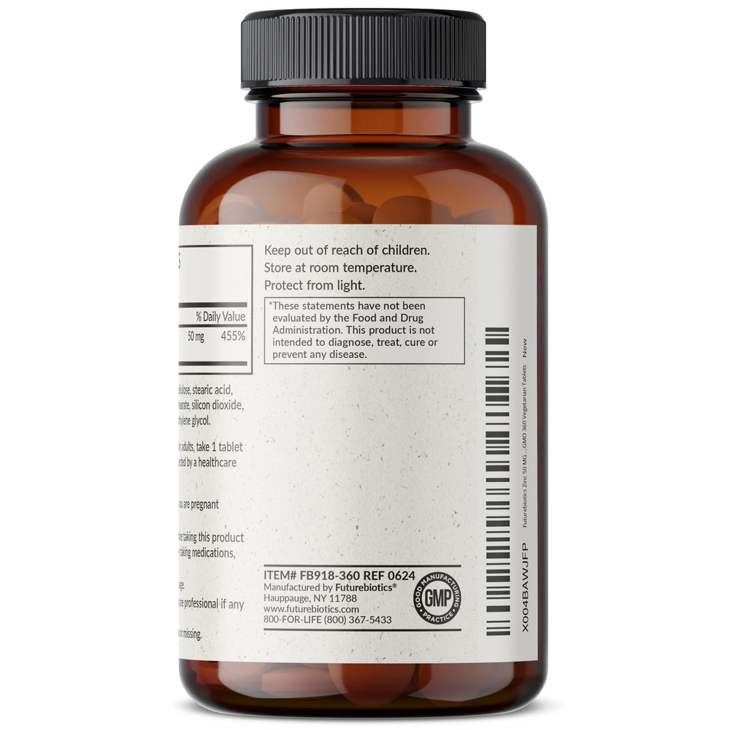 Futurebiotics Zinc 50 MG High Potency – 1 Year Supply, Non-GMO, 360 Tablets