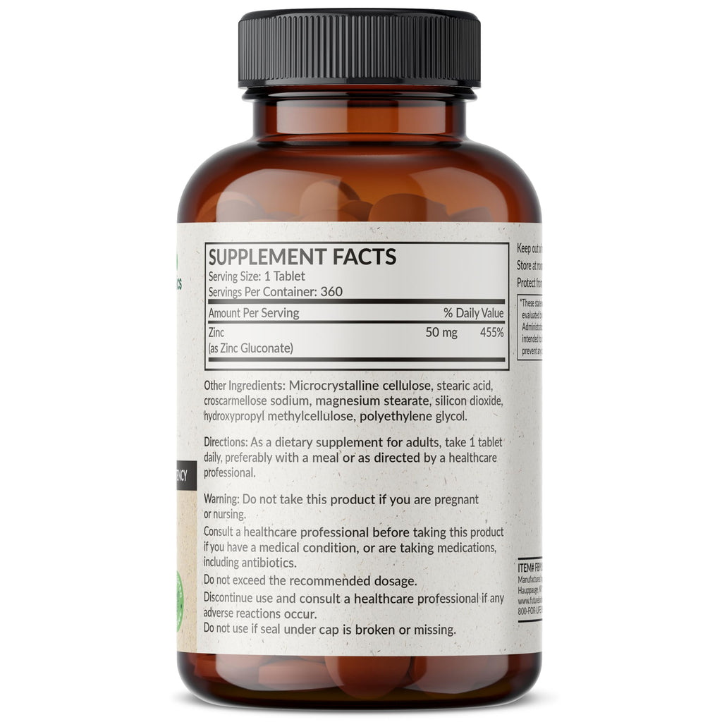Futurebiotics Zinc 50 MG High Potency – 1 Year Supply, Non-GMO, 360 Tablets