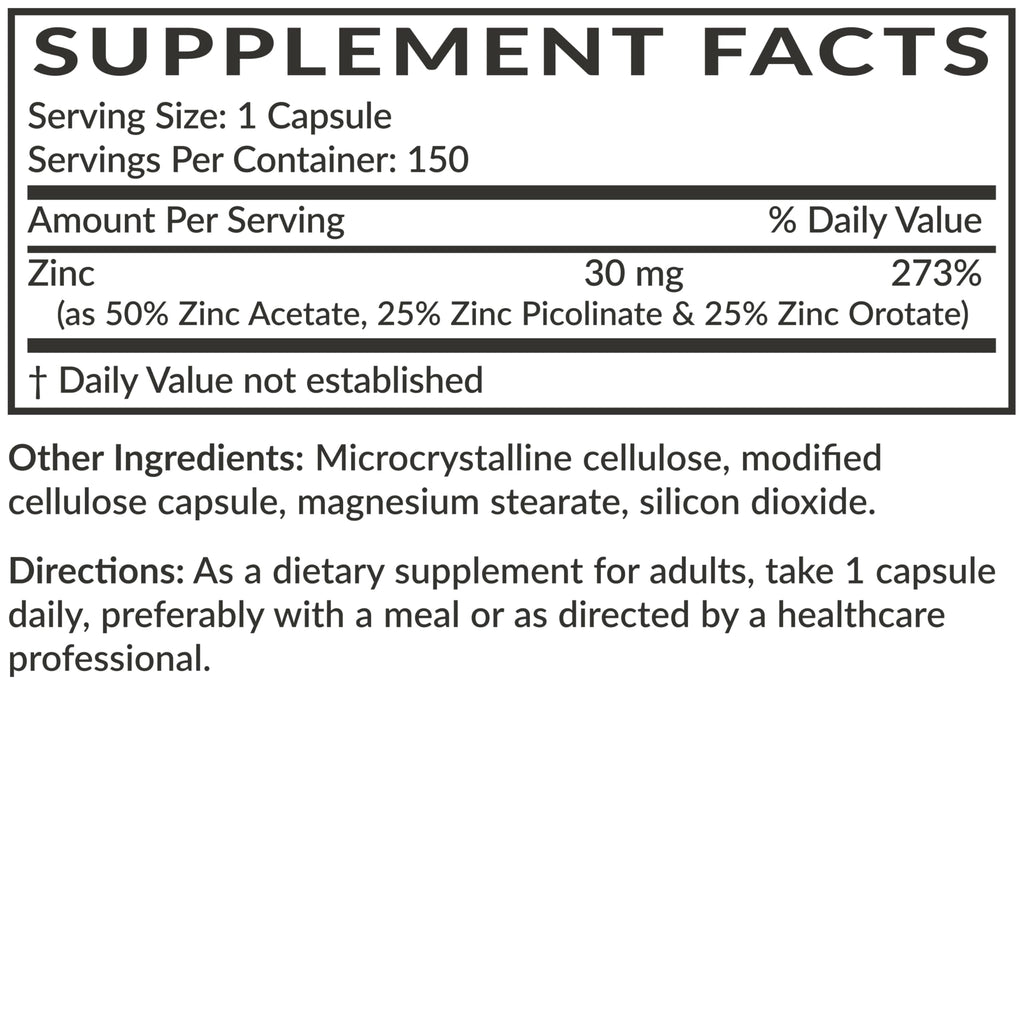 Futurebiotics Zinc Triple Action 30mg: Immune Support, Antioxidant & Skin Health - 150 Vegetarian Capsules