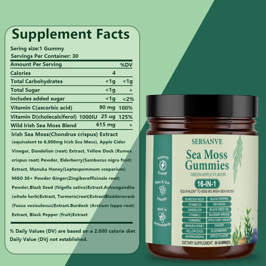 FW ZONE Sea Moss Gummies 16-in-1 with Black Seed Oil, Ashwagandha, 30 Servings – Immune Support, Wellness & Digestion