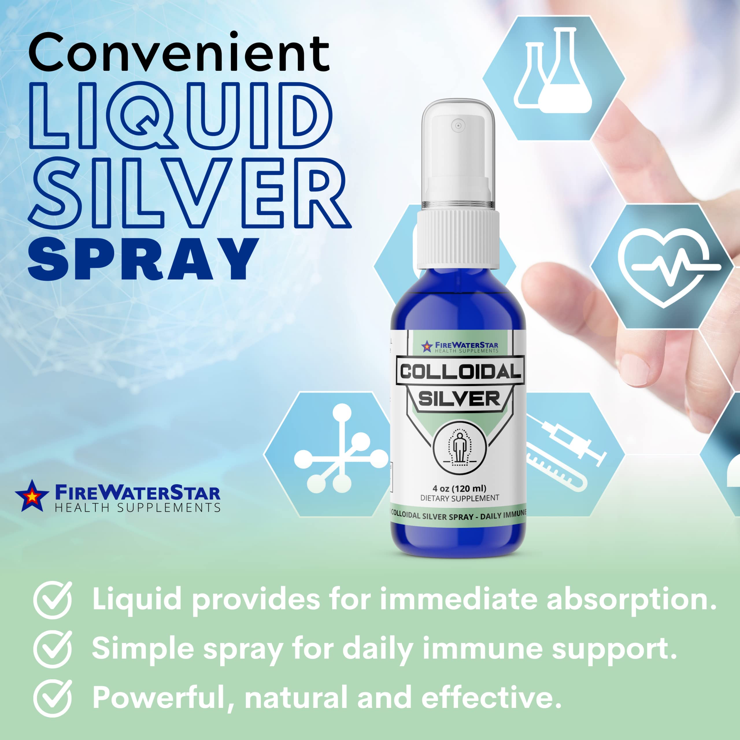 FWS Colloidal Silver Spray - 4 oz - Clear Silver - 50 ppm - 99.99% Pure Silver - Daily Immune Support