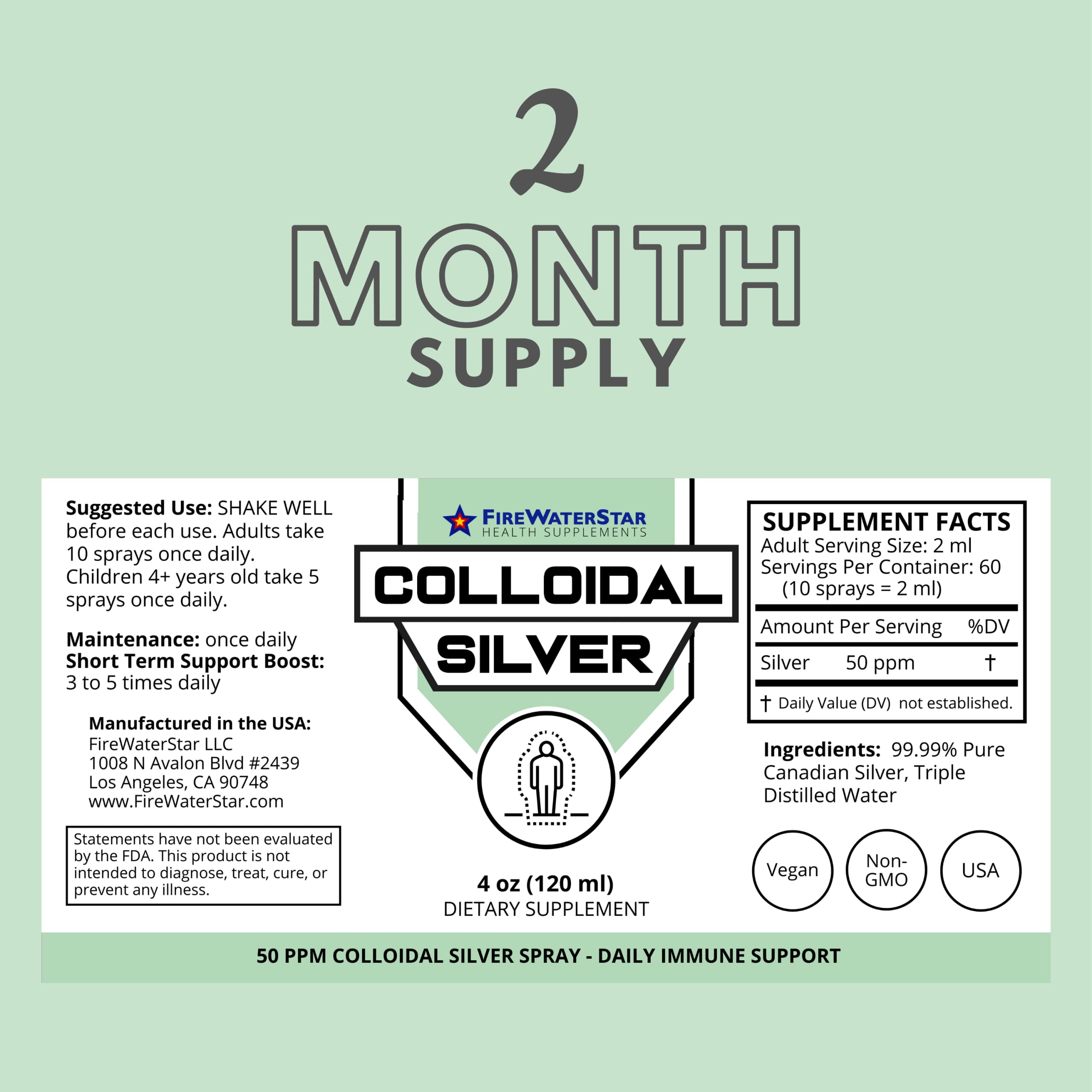 FWS Colloidal Silver Spray - 4 oz - Clear Silver - 50 ppm - 99.99% Pure Silver - Daily Immune Support