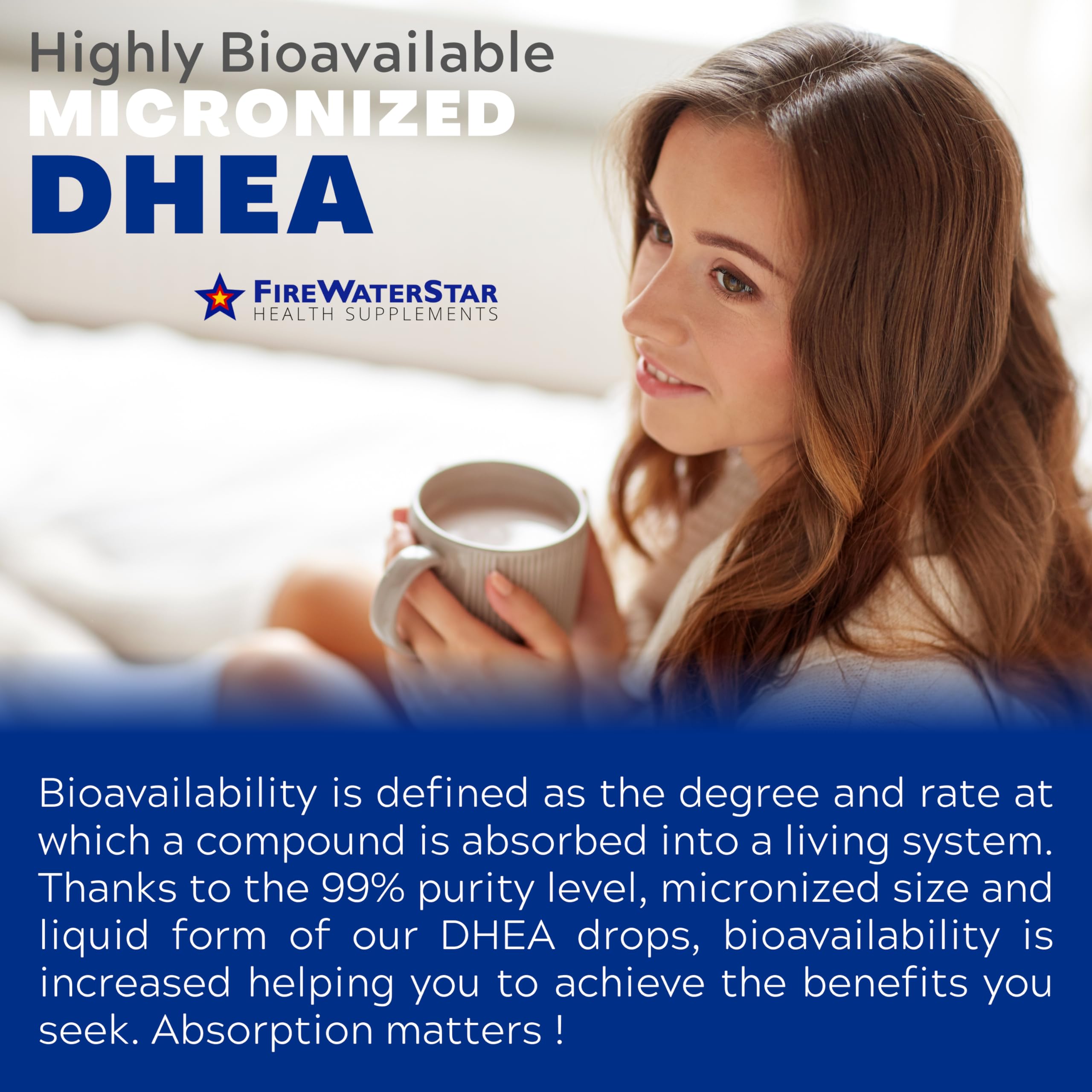 FWS DHEA Liquid Drops - Pure DHEA Supplement, Adjustable Dosing 5-50mg