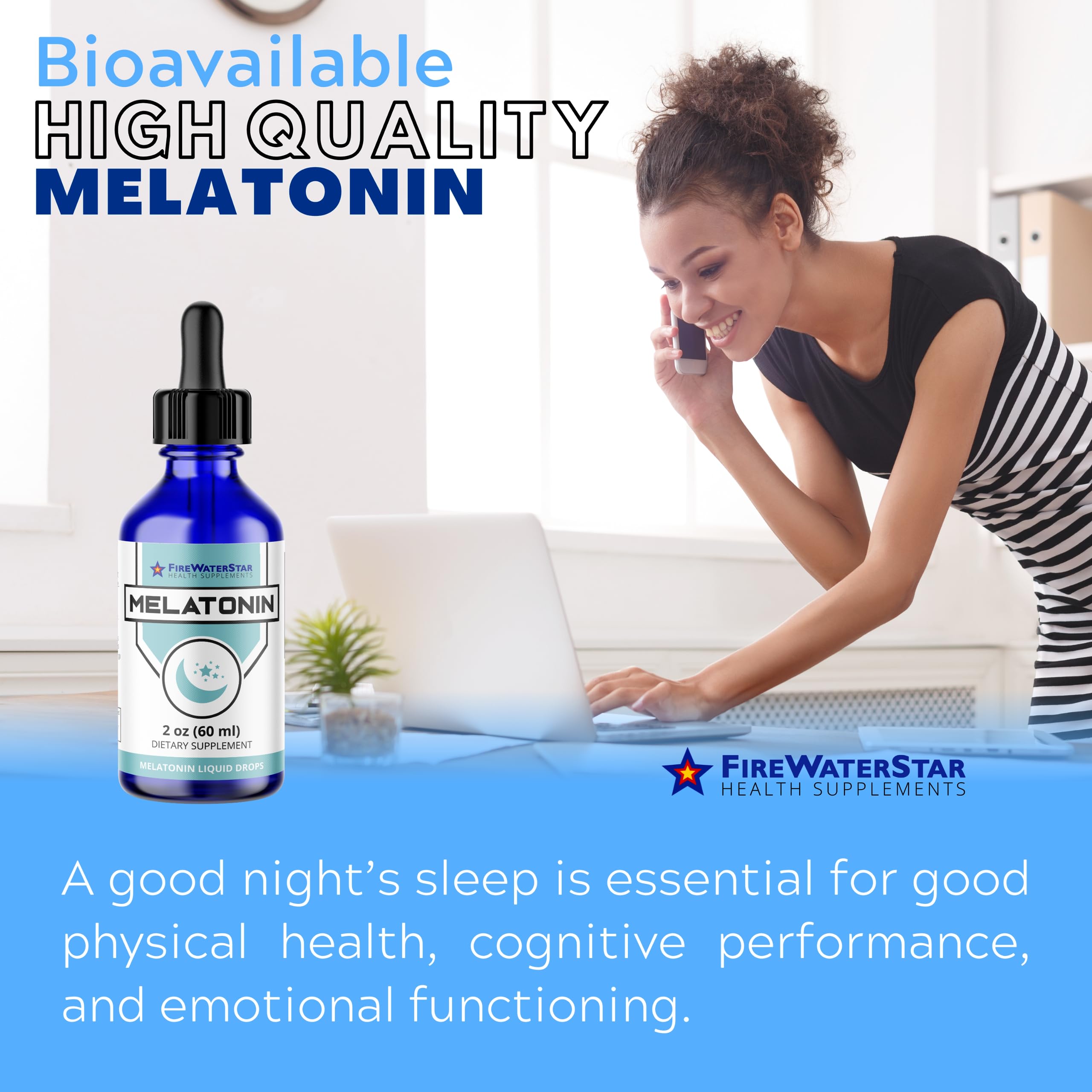 FWS Liquid Melatonin Drops for Adults and Kids - 99% Pure Bioactive Melatonin - Organic, Non-GMO, Vegan - 2oz