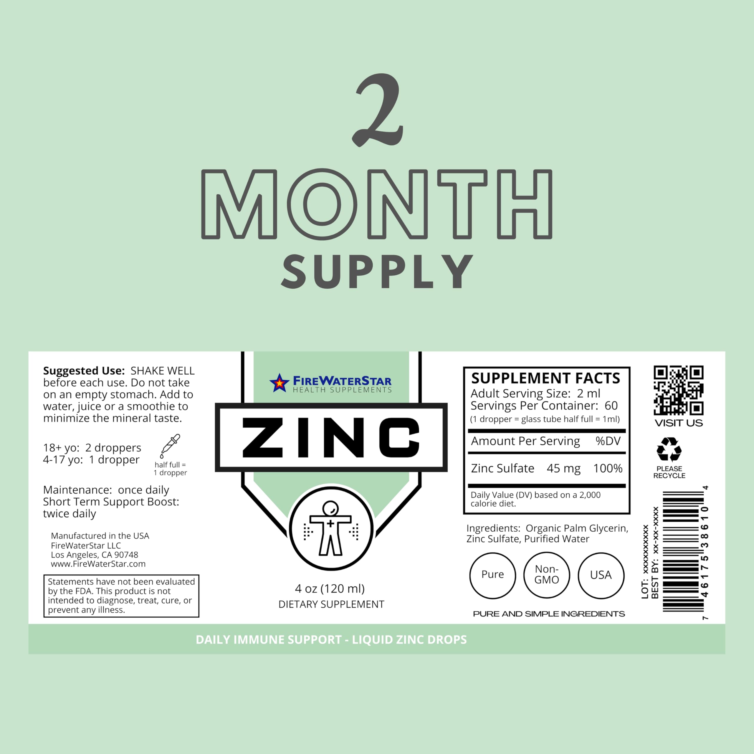 FWS Liquid Zinc Supplement - Organic Vegan Drops for Immune Support