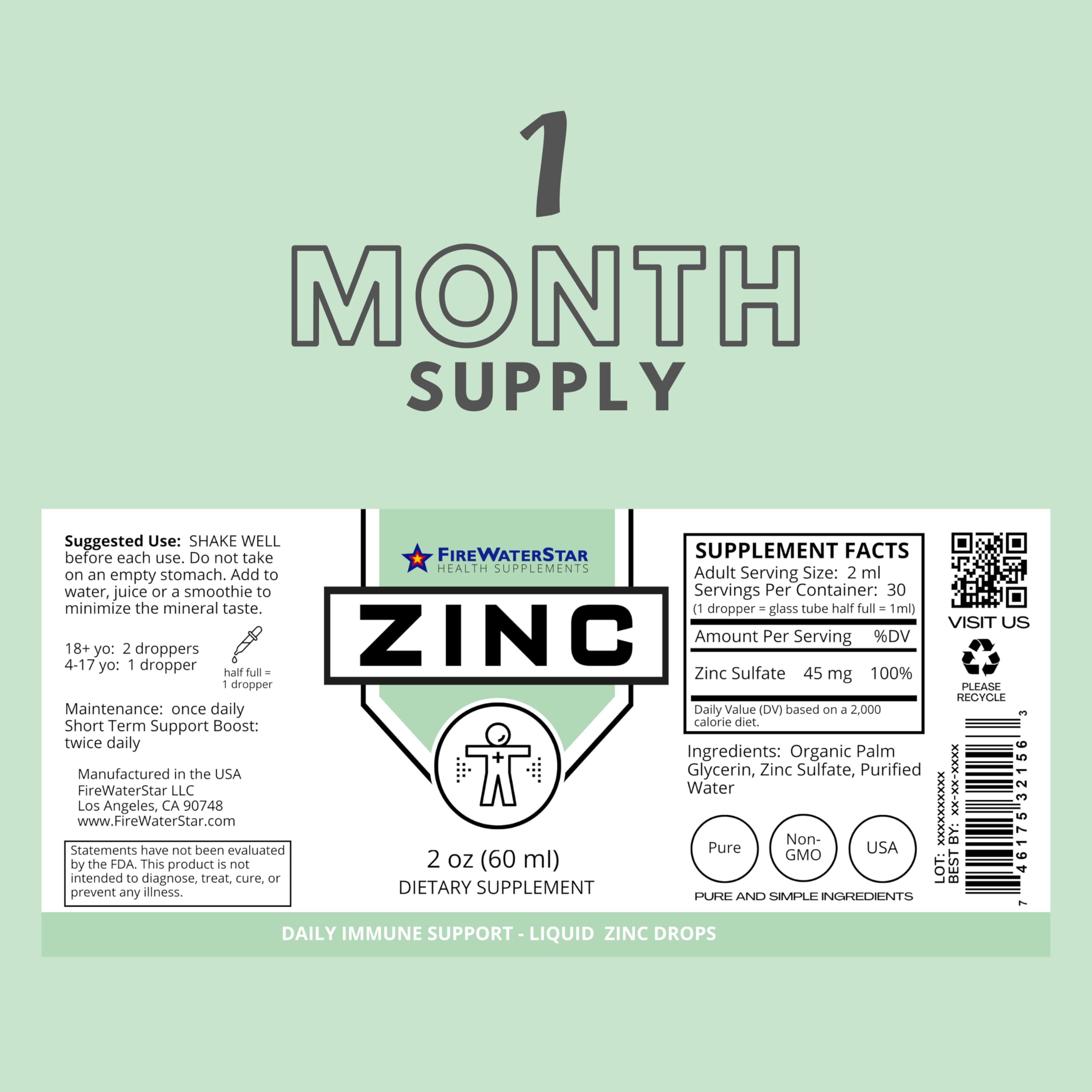 FWS Liquid Zinc Supplement for Men, Women & Kids – Organic Non-GMO Vegan Ionic Zinc Drops (2 oz, 30 Day Supply)