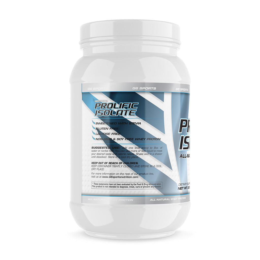G6 Sports Prolific Isolate Whey Protein Powder – 25g Protein, 100 Calories, Gluten Free, Lactose Free, Soy Free, Stevia Sweetened, Raspberry Gelato – 2.5lb