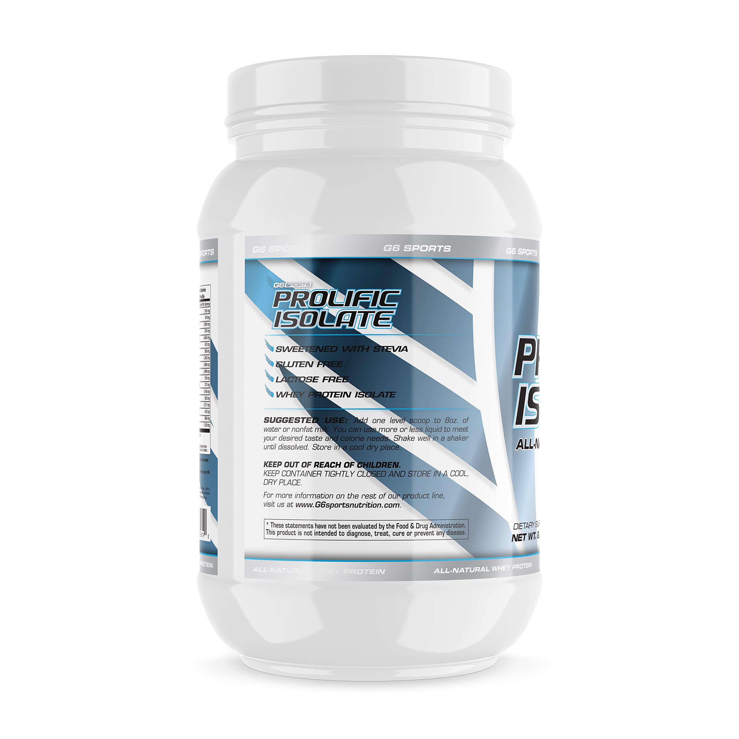 G6 Sports Prolific Isolate Whey Protein Powder – 25g Protein, 100 Calories, Gluten Free & Lactose Free, 2.5lb Jar, Chocolate