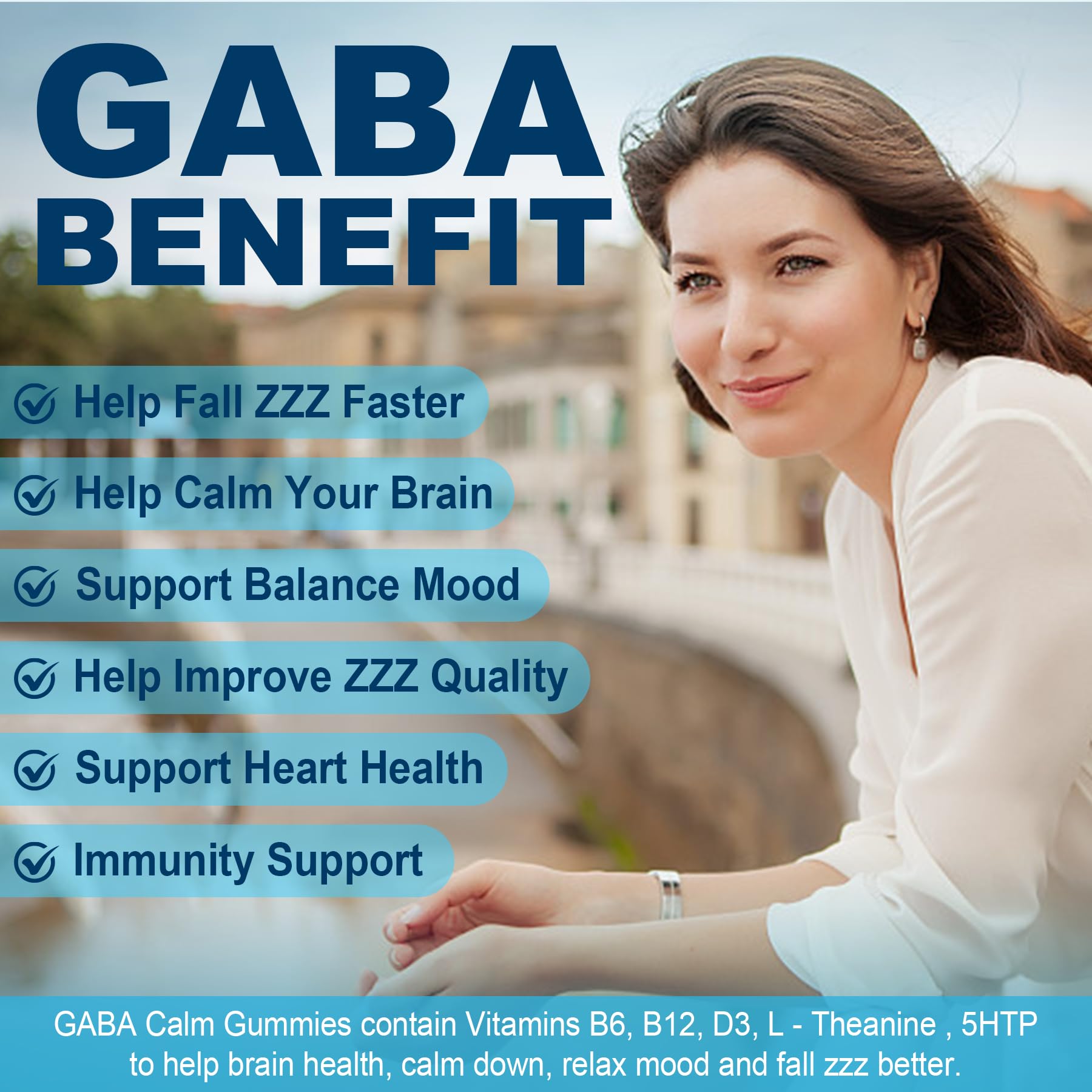 GABA Gummies 500 mg – Sugar-Free Calm Gummies with L-Theanine, 5-HTP, D3, B12 | Blueberry 1 Pack