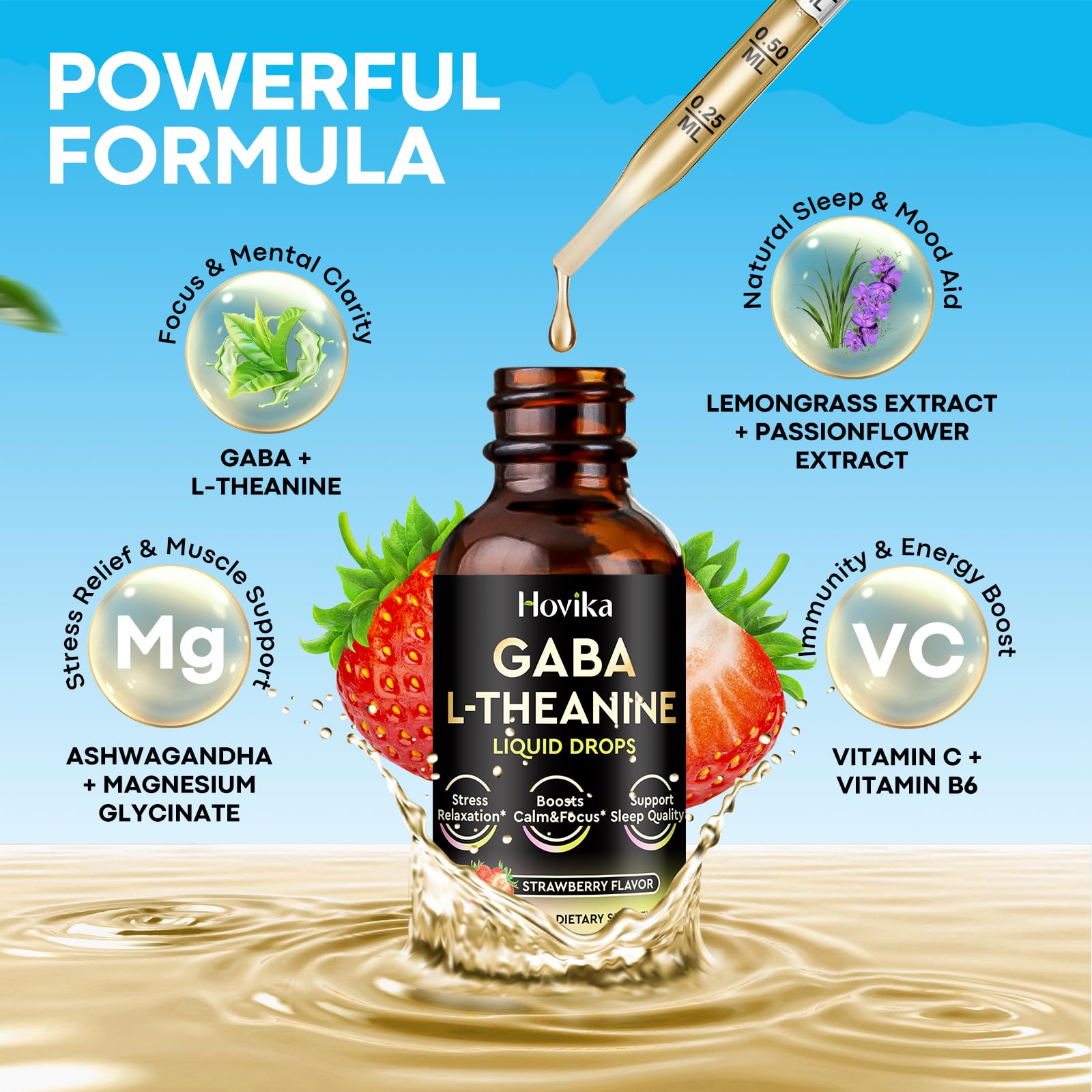 GABA L-Theanine Drops – Strawberry Flavor (2 oz) for Sleep, Relaxation & Focus