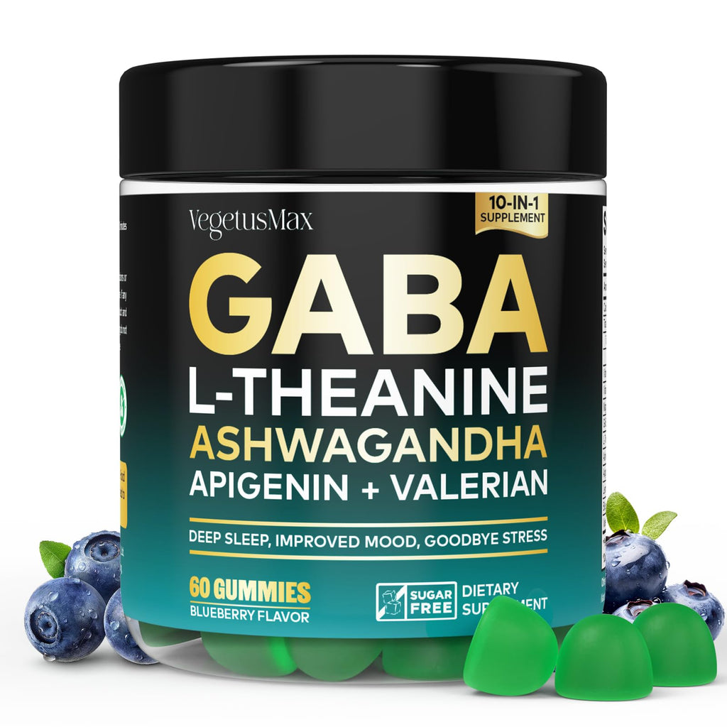 GABA L-Theanine Gummies - Sugar-Free Calm Gummies with Ashwagandha & Magnesium | Sleep & Stress Relief | Blueberry