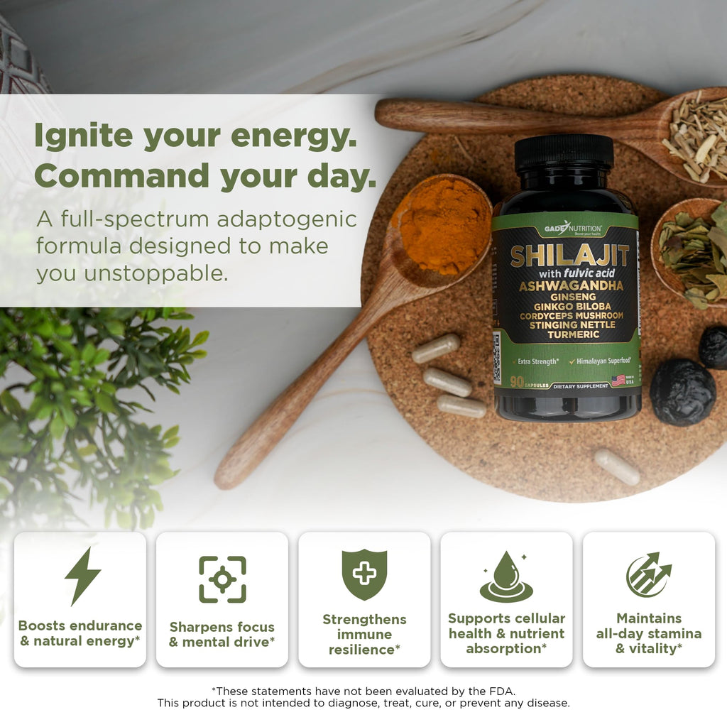 Gade Nutrition Pure Himalayan Shilajit Capsules – Premium Shilajit with Ashwagandha, Made in USA